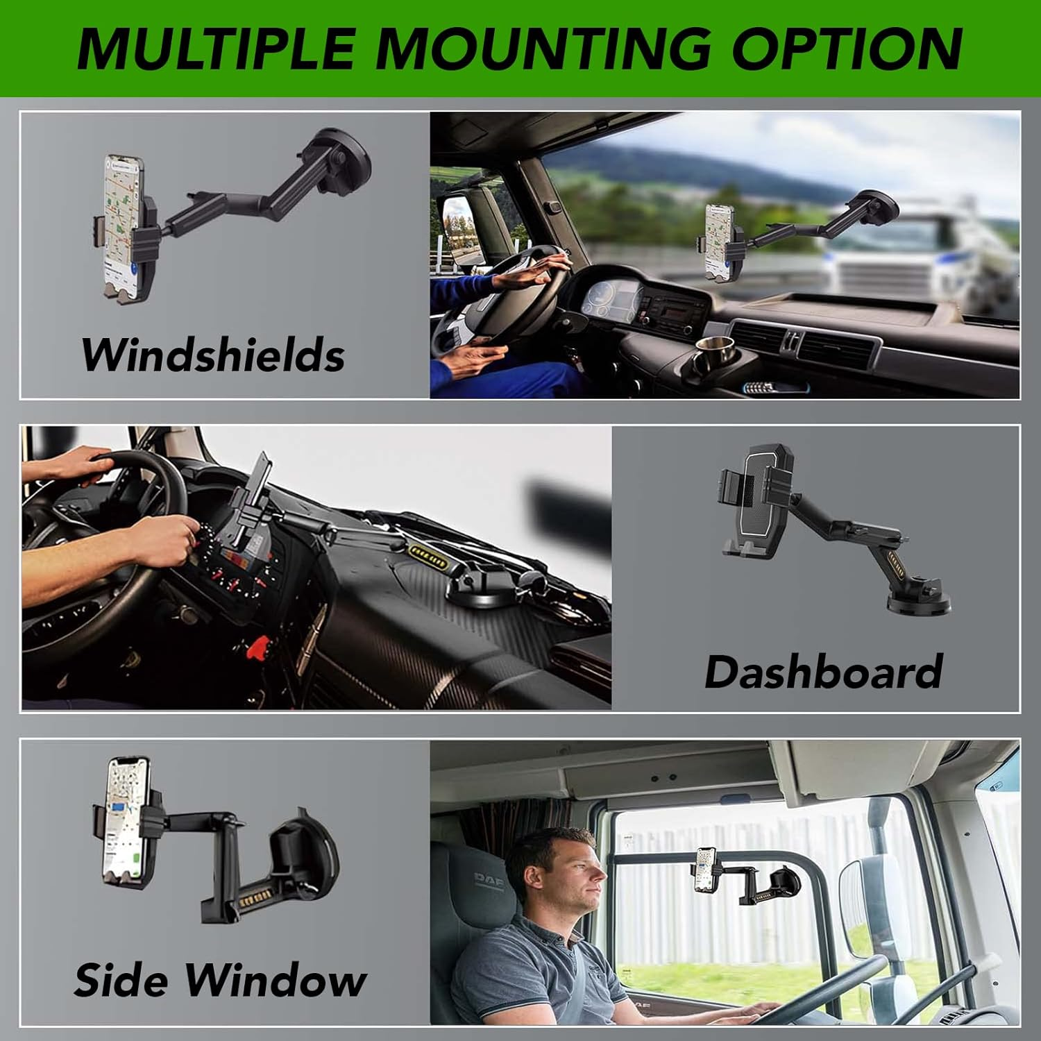 MAEZOE Truck Phone Holder Mount, Heavy Duty Car Phone Holder, Dashboard Windshield Phone Holder 16.9 Inch Long Arm, Widened Suction Cup Compatible with Pickup Truck, Commercial Truck image number 6