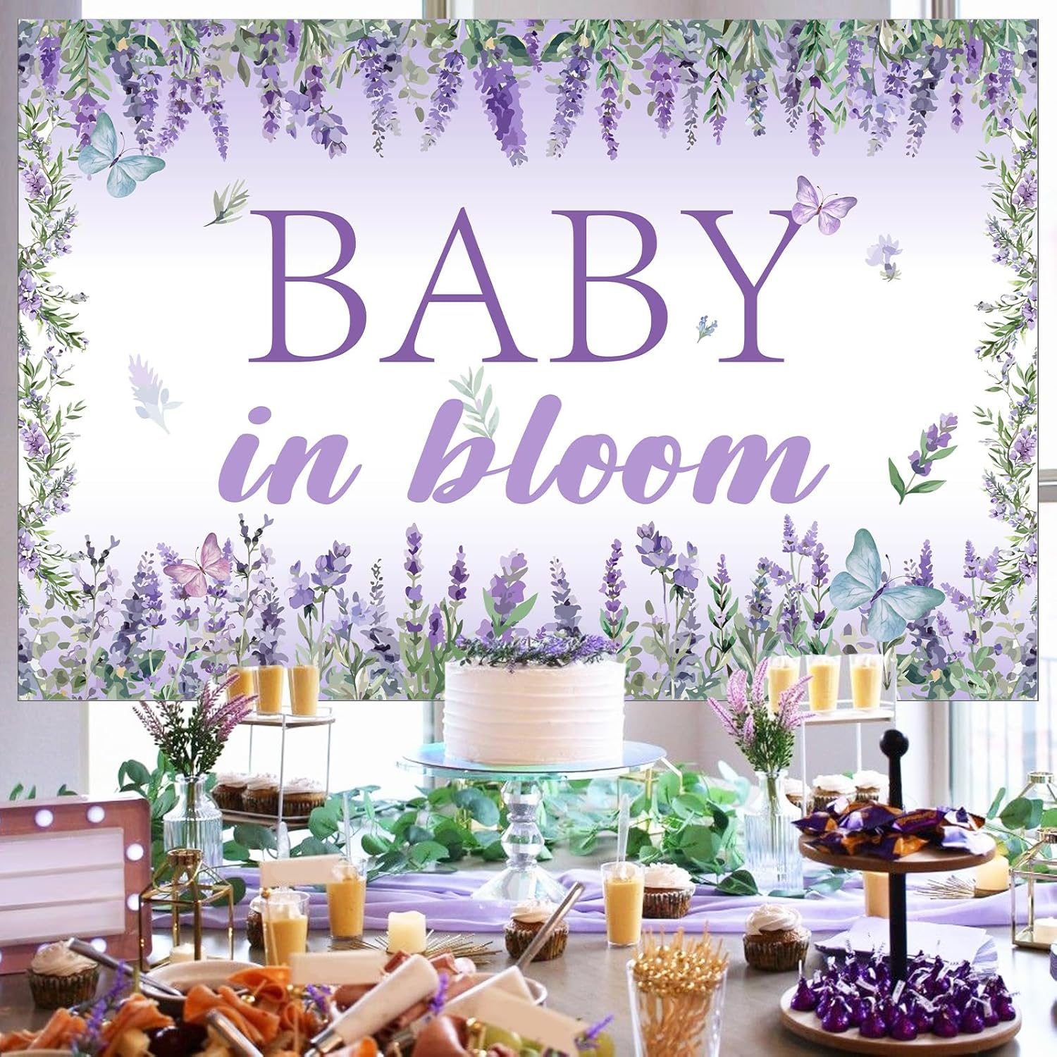 Wonmelody Baby in Bloom Baby Shower Decorations Lavender Baby Shower Backdrop 5 * 3Ft Lavender Baby Shower Decorations for Girl Purple Photo Backdrop for Violet Floral Baby Shower Party image number 4