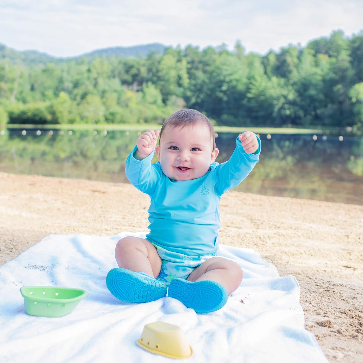 I Play. Green Sprouts Girls' Ruffle Snap Reusable Absorbent Swimsuit Diaper image number 4