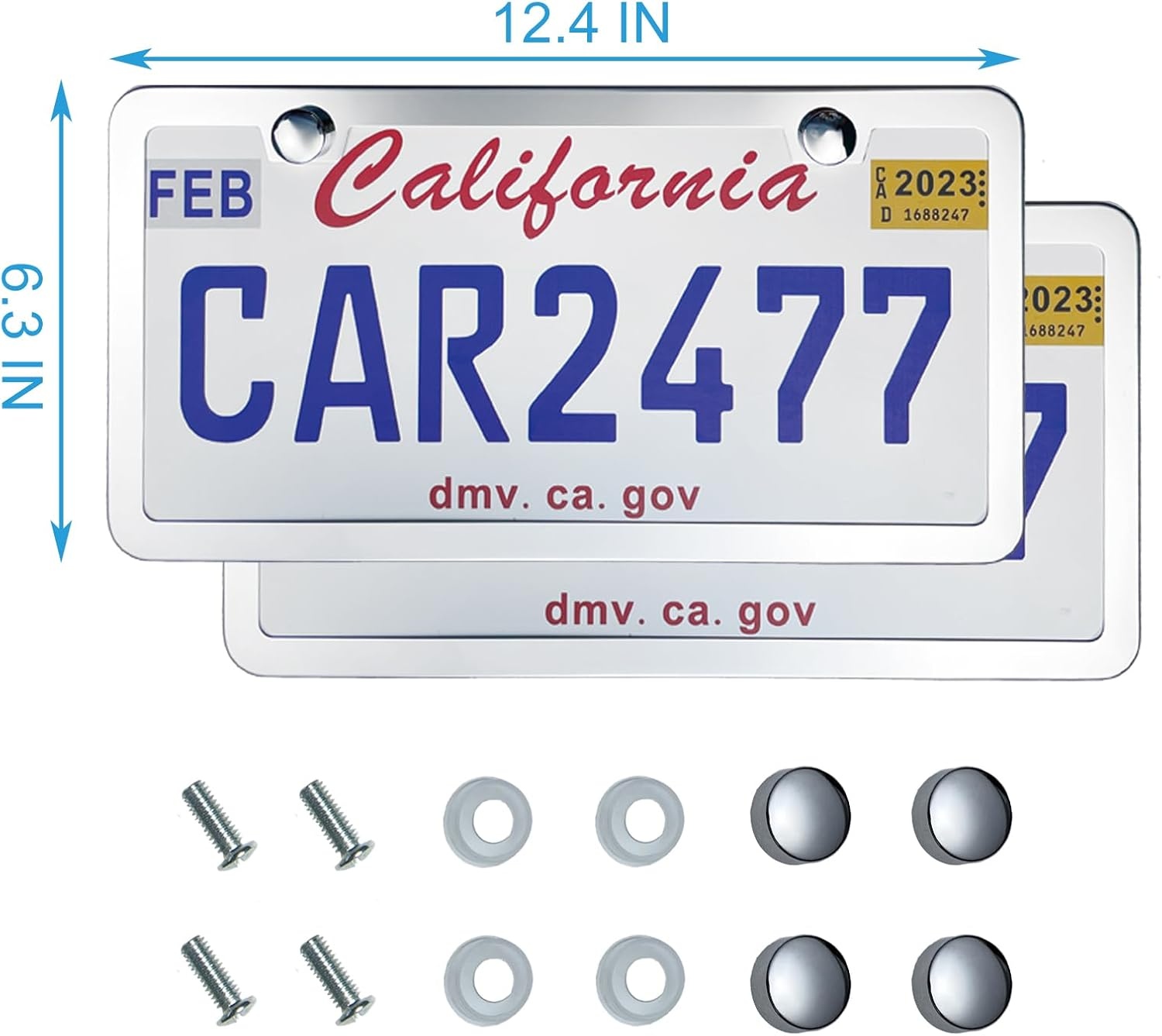 Solid Silver License Plate Frames 2 Pack, 2 Holes Rust-Proof License Plate Holder, Universal Car Stainless Steel License Plate Frame for Women & Man (Screws & Chrome Caps) by Lengnoyp image number 3