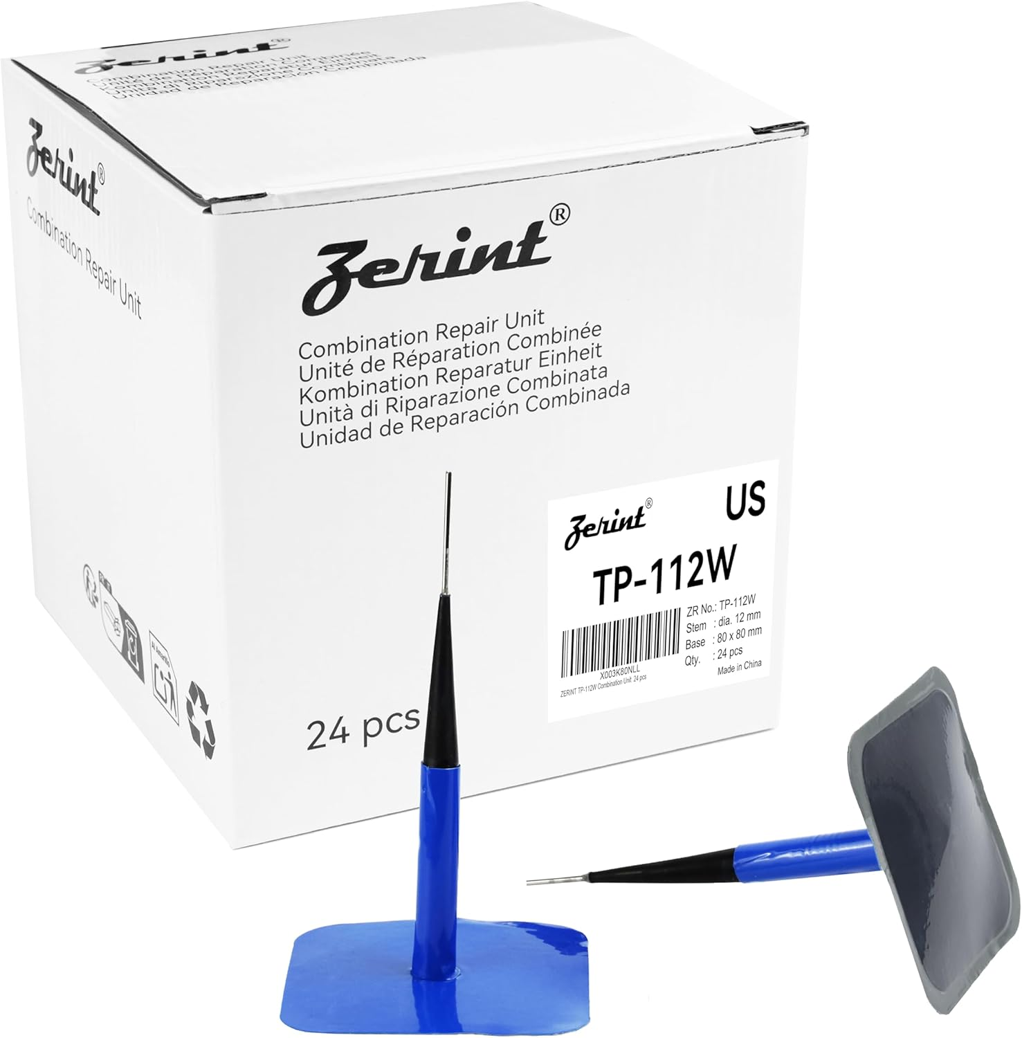 ZERINT TP-105W Combination Repair Unit, Tire Repair Patch Plug 3/8" X 2 3/8" Wrapped Stem 24 Pcs image number 2