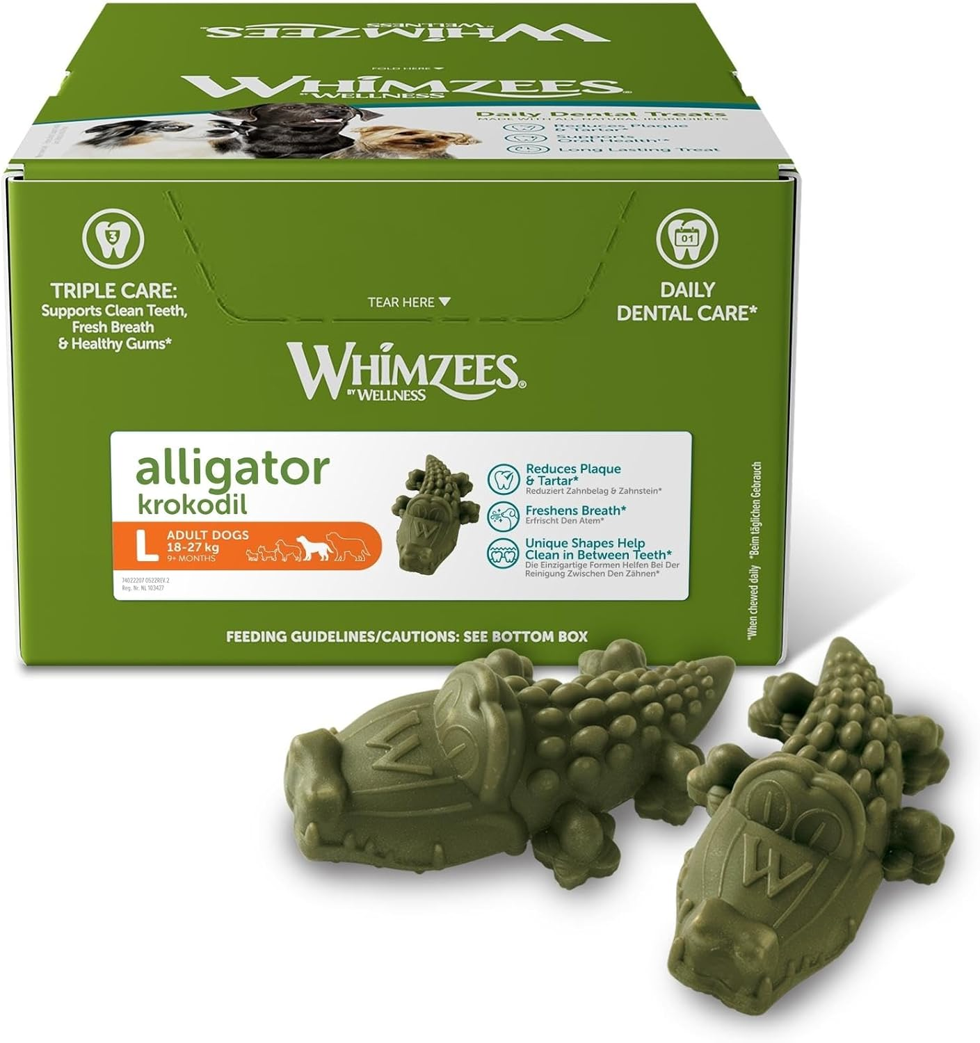 WHIMZEES Alligator Dental Dog Treats, Bulk Box, Large (18-27Kg Dogs), Natural Daily Dental Chews (30 Count) image number 5