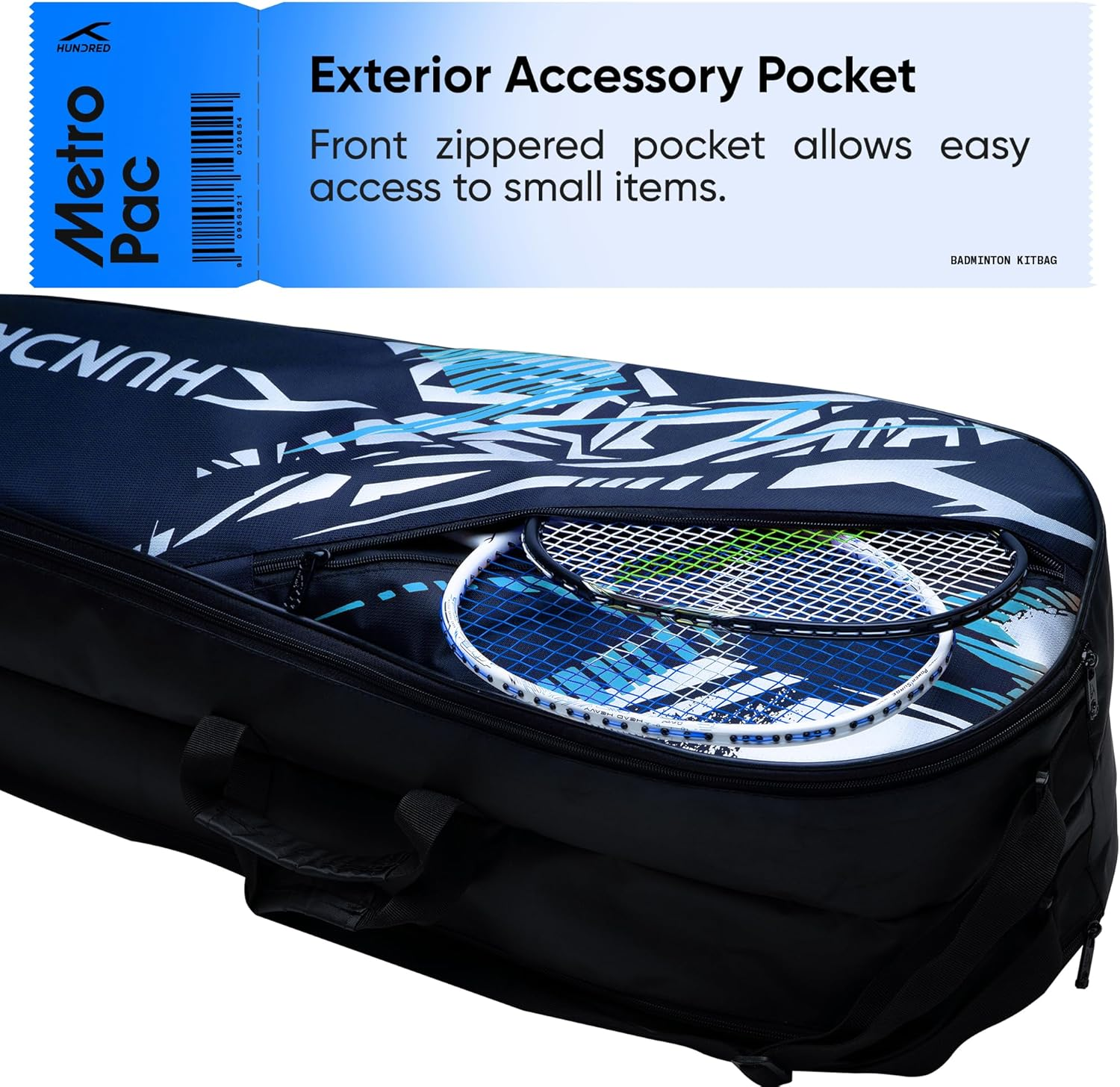 HUNDRED Metro Pack Badminton Kit-Bag (Navy, Large) | Unisex | Material: Polyester | 3 Spacious Compartments | Double Zipper Closure - Navy image number 1