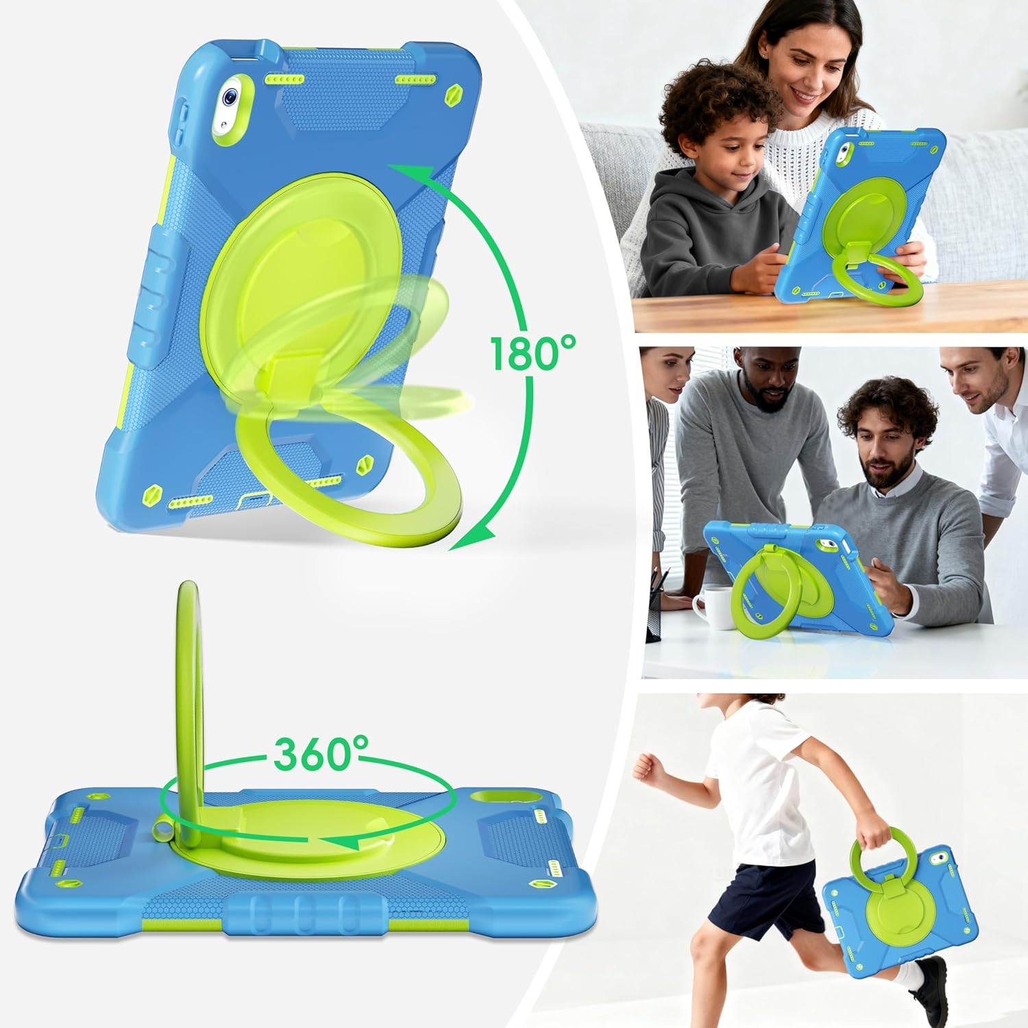 Case for Ipad (A16) 11Th Generation 11 Inch 2025/10Th Generation 10.9 Inch 2022, Heavy Duty Shockproof Cover with 360&deg; Rotating Handle/Bracket/Pen Holder/Shoulder Strap, Blue+Green image number 4