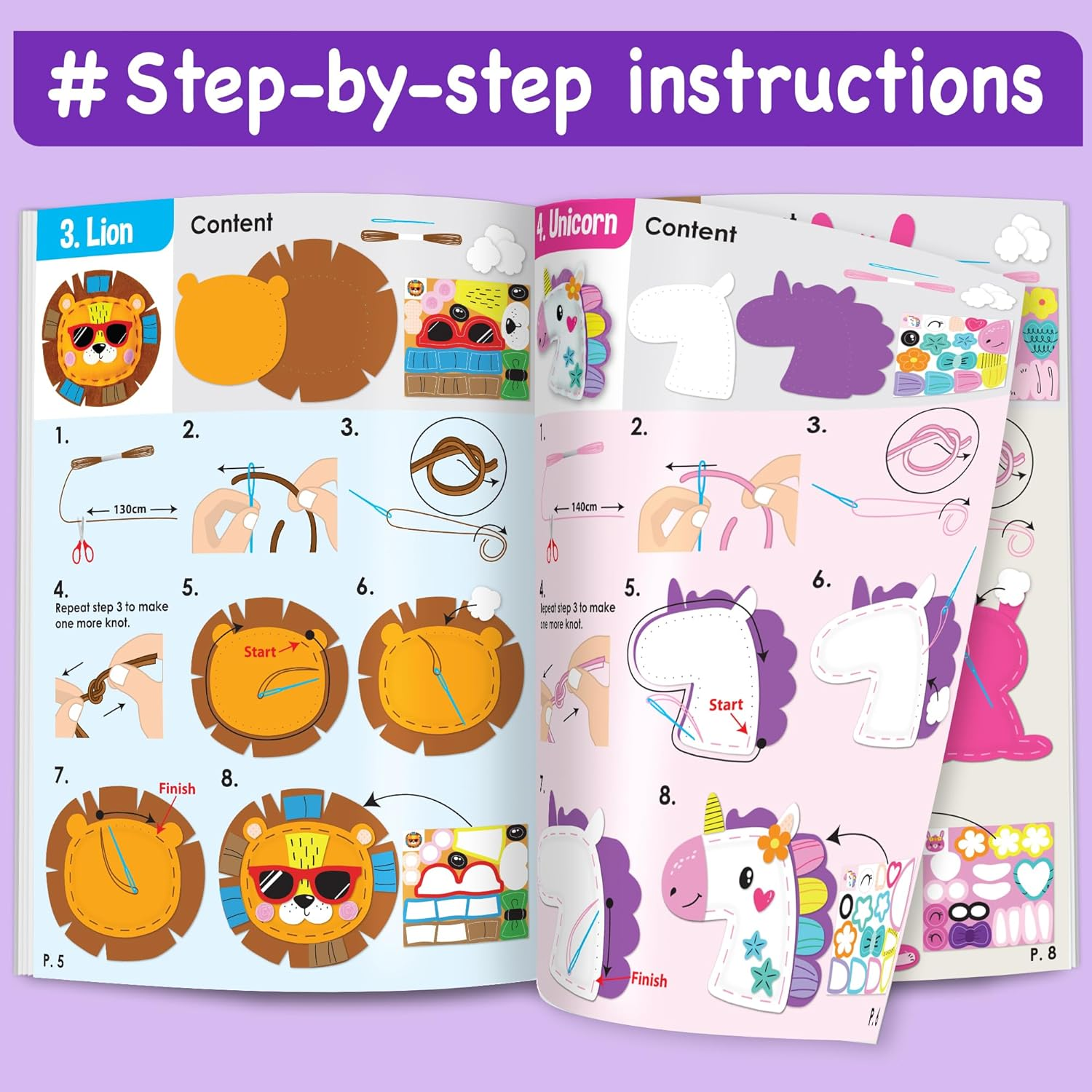 EZCRA Easy Arts and Crafts for Kids - No Mess Sewing Kit for Kids - 8 Easy to Do Animal Sewing Projects - Fun Fabric Stickers - Tools with Instruction - Gifts for Boys and Girls Age 4,5,6,7,8 image number 5