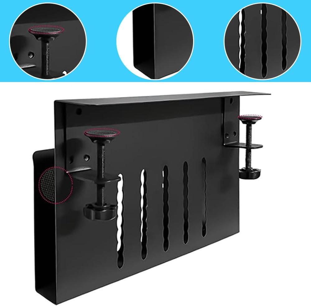Desk Side Storage,Hanging Desk Organizer,Desk Storage Holder,Desk Shelf,Cable Management Tray,Laptop Stand,Metal Laptop Mount,For Office or Home,Easy to Use(Black) image number 6