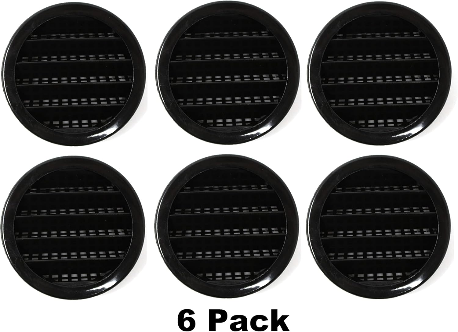 2" round Plastic Louver Soffit Air Vent Reptile Screen Grille Cover Multiple Colors/Quantities (6, Black)