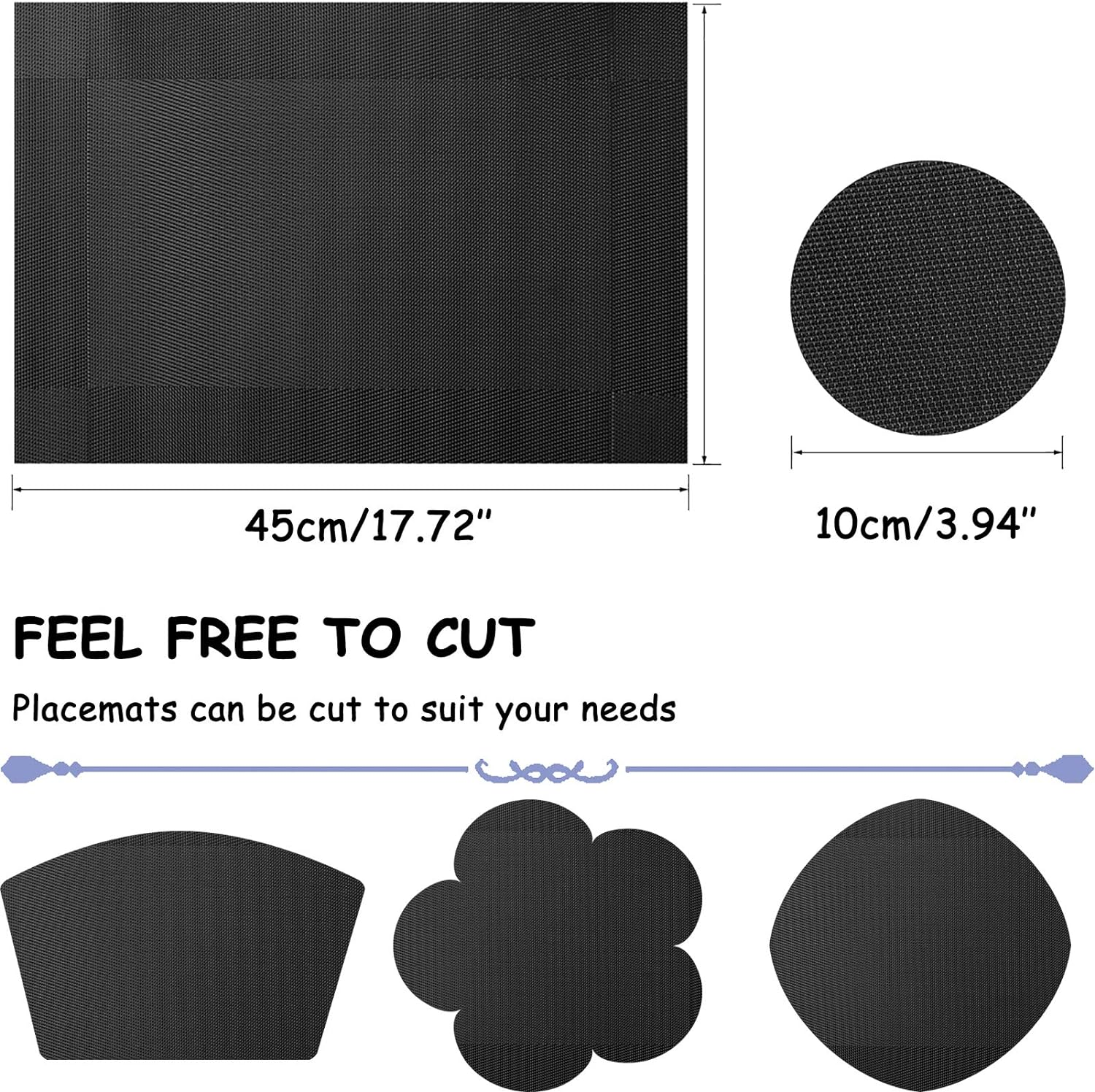 Neween Woven Placemats Set of 6 with 6 Coasters, Heat Resistant Washable Place Mats PVC Table Mats, Non-Slip Woven Vinyl Plastic Placemats for Kitchen Dining Table Easy to Clean (Black) image number 3