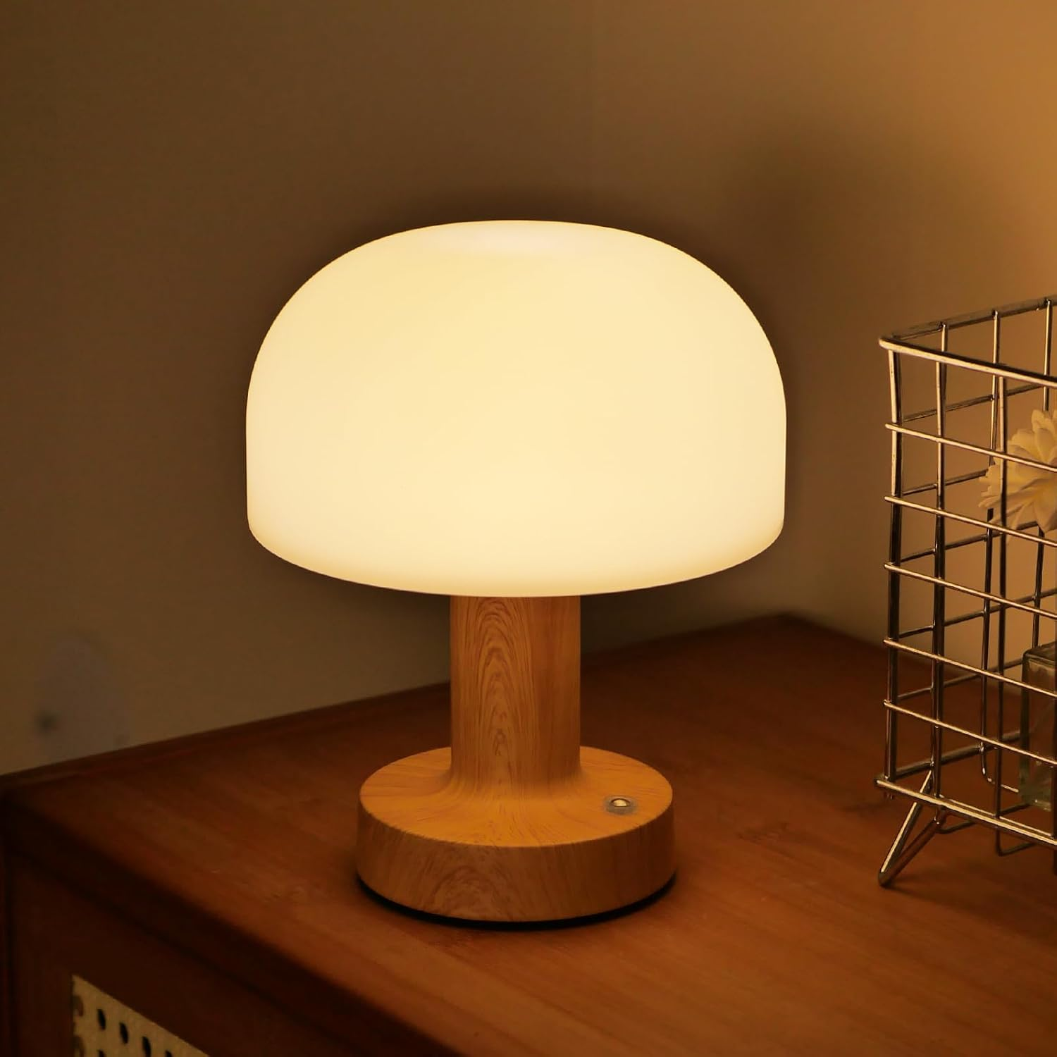 Mushroom Table Lamp, Rechargeable LED Night Light with 3 Color Touch Stepless Dimming, Battery Operated Ambient Lighting Bedside Lamp for Bathroom, Bedroom, Kidsroom, Outdoor, Restaurant image number 1