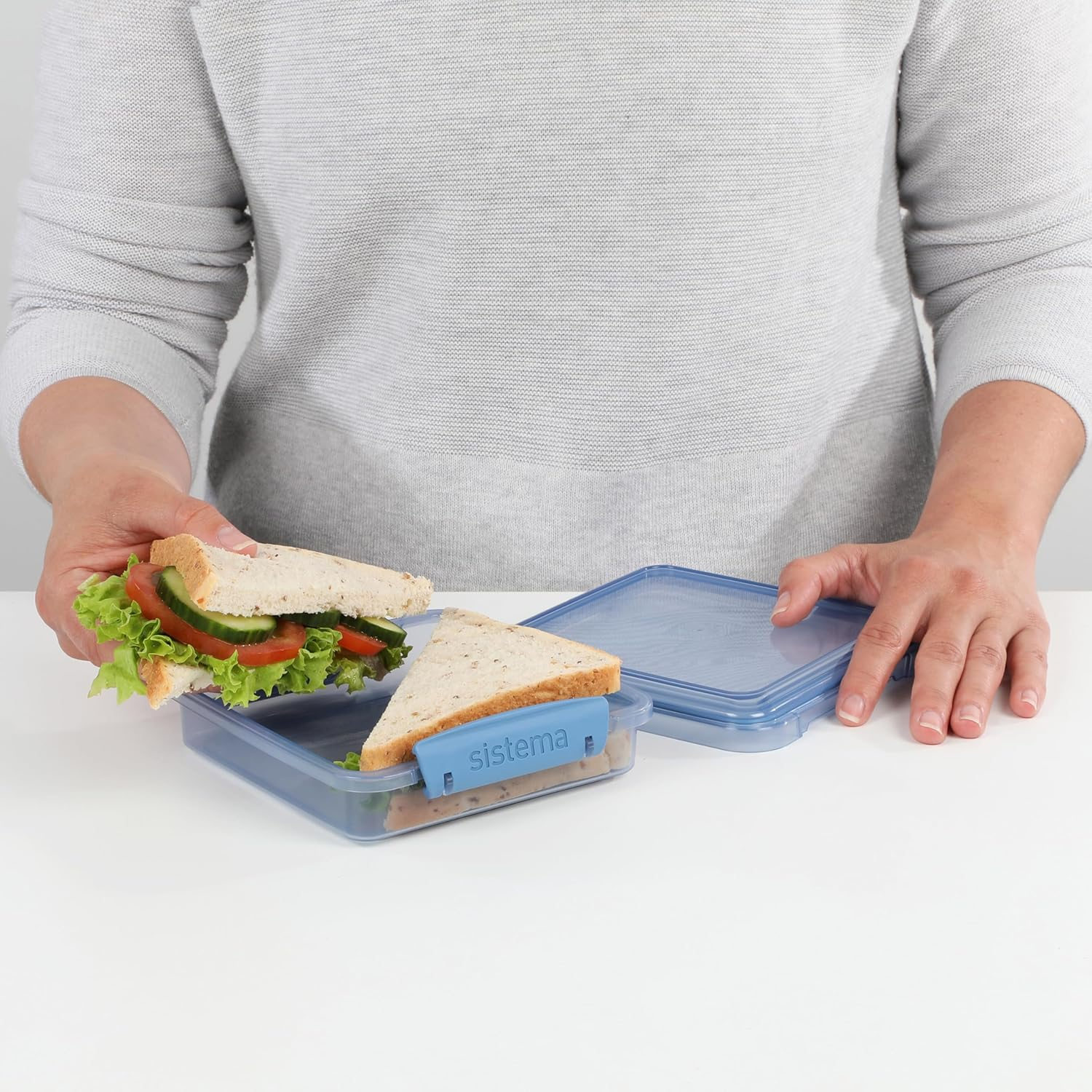 Sistema Ocean Bound Plastic Sandwich Box | 450Ml Food Storage Container and Lunch Box| Bpa-Free, Made Using Recycled Plastic | Teal or Blue (Colour Not Selectable) | 1 Count image number 1