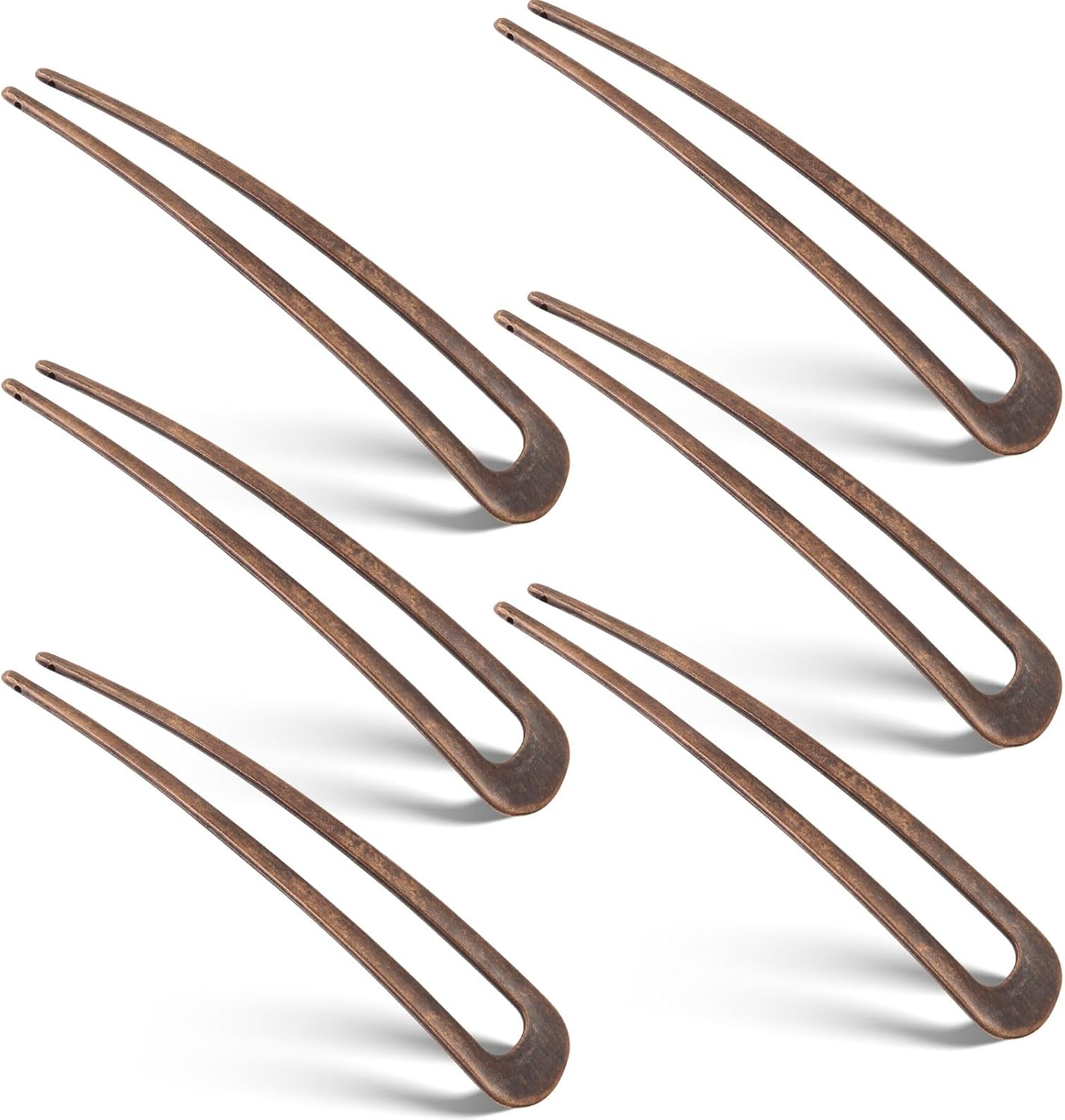 WILLBOND 6 Pcs French Hair Pins for Women French Twist Hairpins 4 Inch Metal Hair Forks U Shaped Long Chignon 2 Prong Sticks Hairpin for Lady Hairstyle Accessories(Gold, Silver)