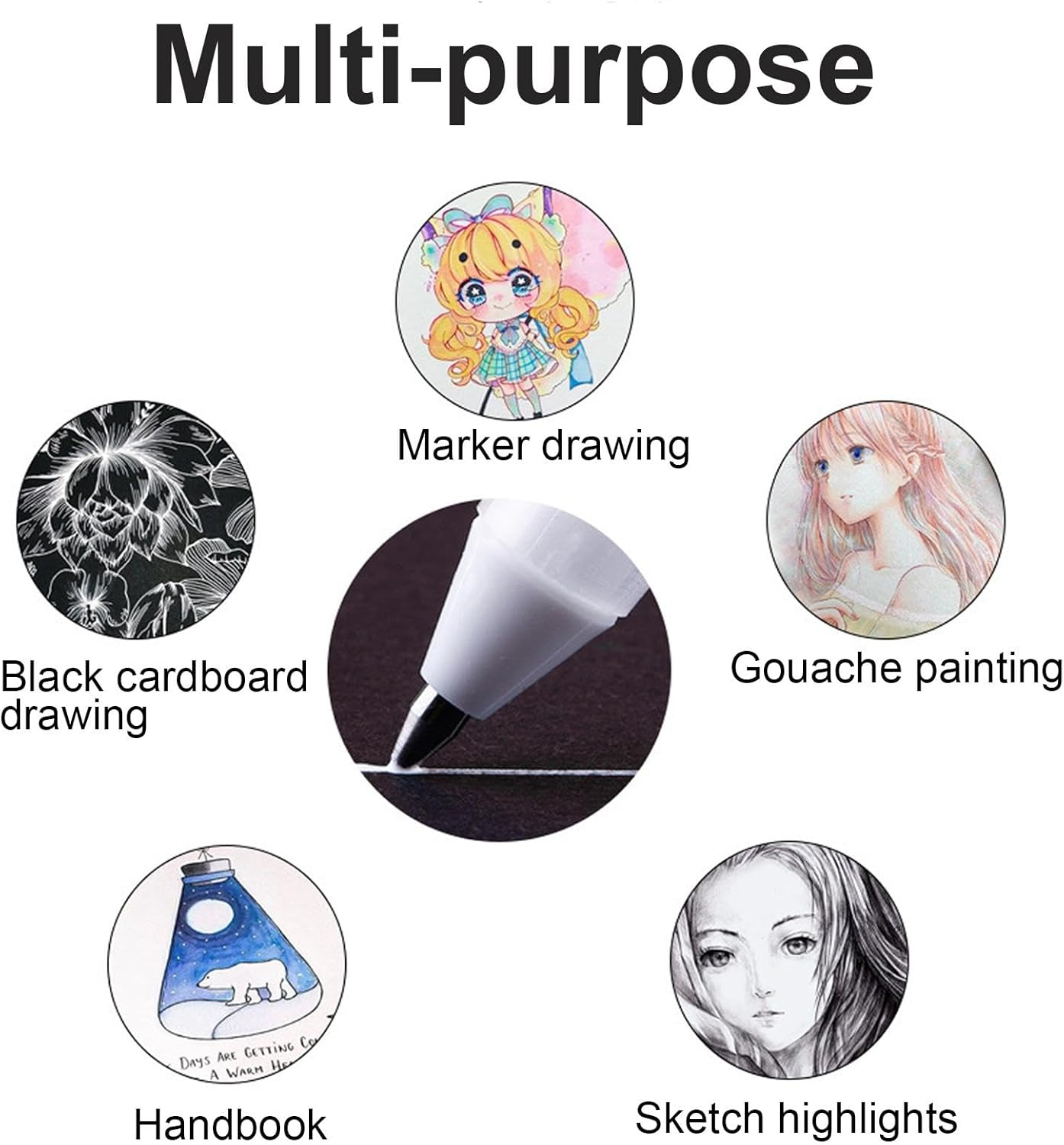 White Paint Pen for Art, Fine Point Tip White Gel Pens White Paint Marker, Fine White Paint Marker for Artists and Beginner Painters - Silver image number 4