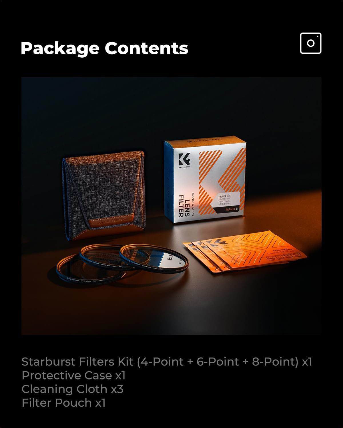 K&F CONCEPT 82Mm Star Filters Kit (3 Pcs) - 4/6 / 8 Points Cross Screen Starburst Filters Set with 3 Cleaning Cloth for Camera Lens 18 Layer Coating Ultra Slim Optical Glass(Nano-K)