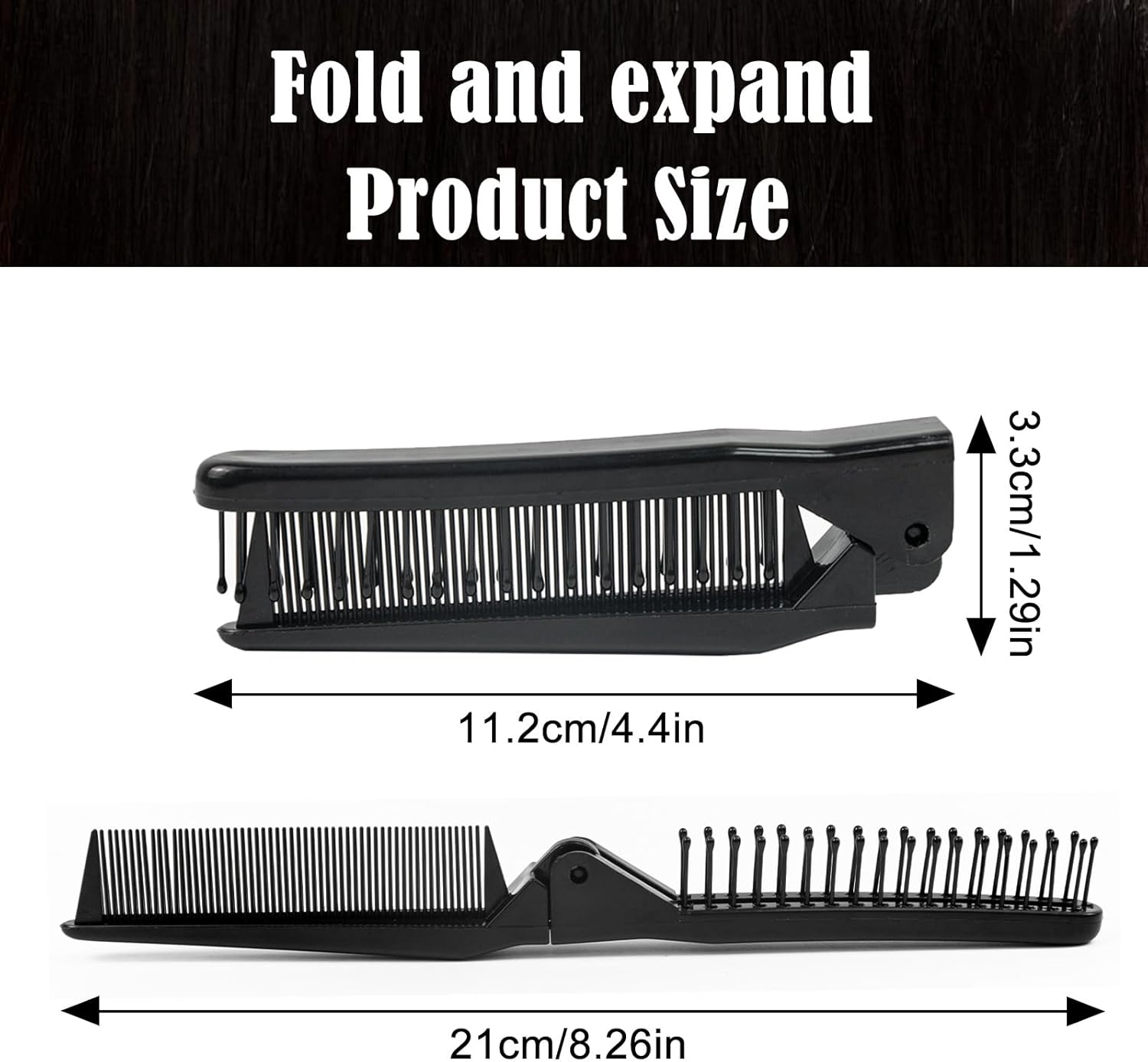 10 PCS Portable Travel Brush Folding Pocket Comb Foldable Hair Brush for Women and Men Mini Plastic Teasing Brush for Purse (Black)