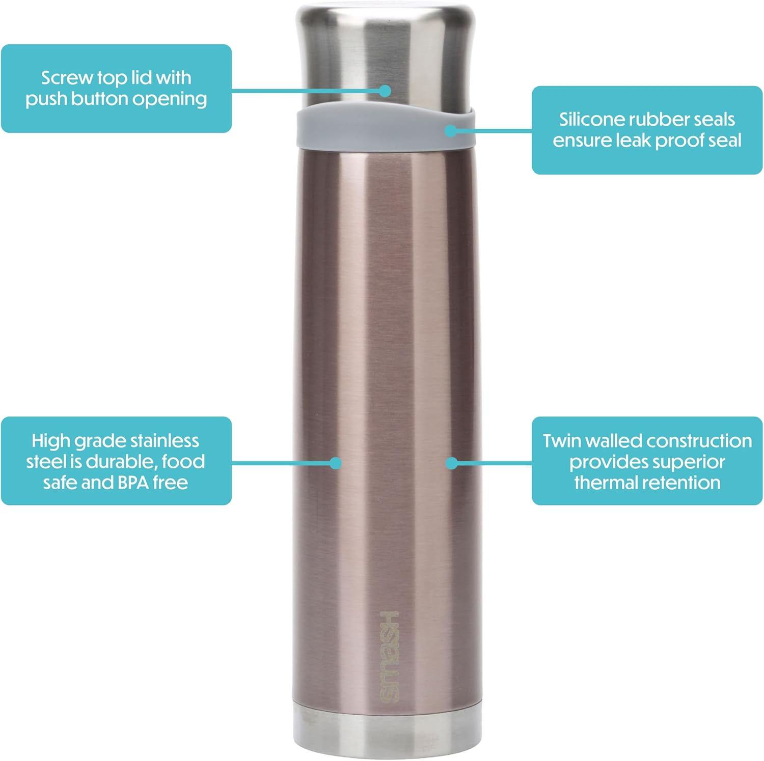 Smash Stainless Steel Vacuum Insulated Flask &ndash; 550Ml | Dual Wall, Leak-Proof & Bpa-Free | Keeps Drinks Hot or Cold | Durable Thermal Flask/Bottle for Work, School, Gym, Footy & Outdoors image number 3