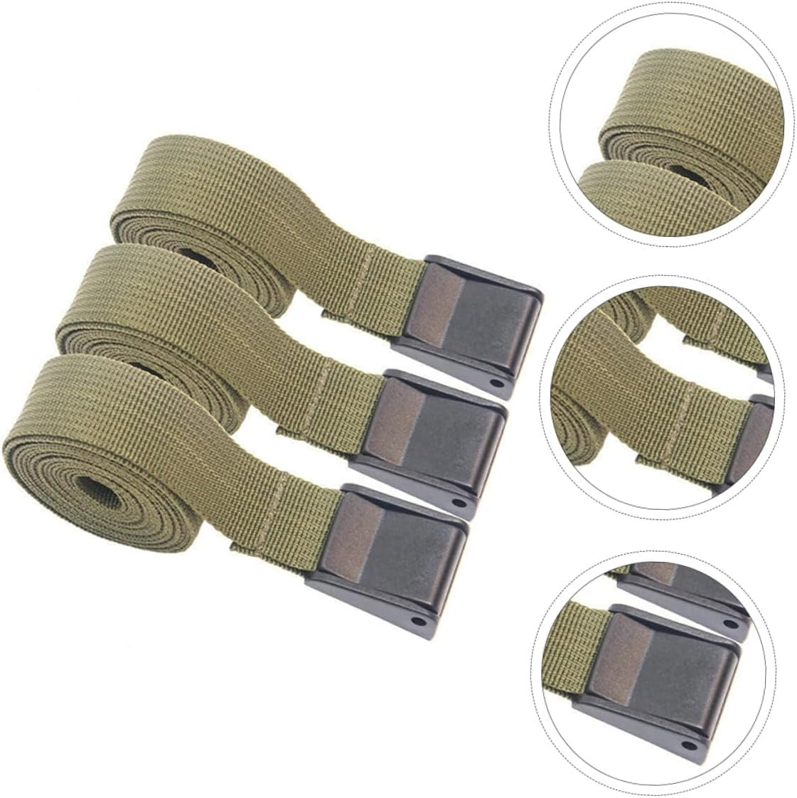 MUSISALY 3Pcs Military Tie Straps PP Webbing with Pom Press Buckle for Camping Luggage Fastening and Cargo Securing image number 1