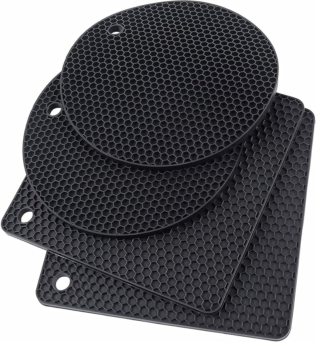 AIMALL 4PCS Silicone Honeycomb Heat Insulation Pad Set, 2 round & 2 Square Mats, Heat Resistant up to 450&deg;F, Available in 6 Colors, Kitchen and Dining Essentials - Pink image number 3