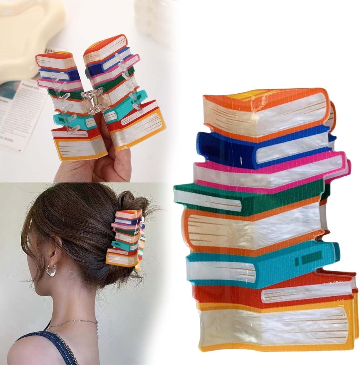 2 Pack Book Hair Clips Back to School Hair Clips for Thin Hair Funny Teacher Hair Jaw Barrettes Cute Hair Accessories for Women Book Lovers Teachers Appreaction Present image number 2