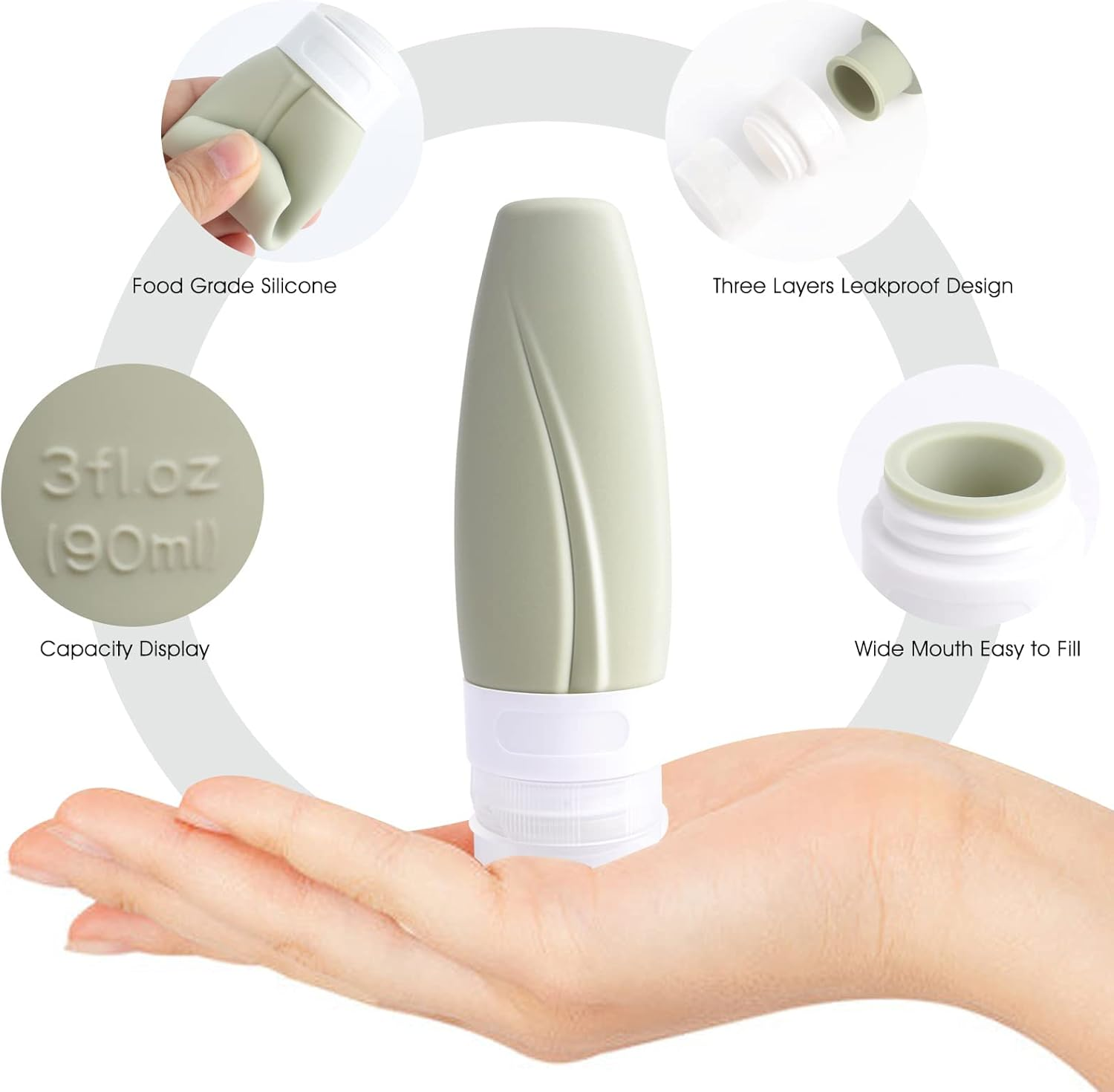 Heatunk 4-Pack Travel Bottles Set: Leak Proof Silicone Containers for Toiletries, Shampoo, Refillable and Squeezable - Ideal for Men and Women (3Oz)