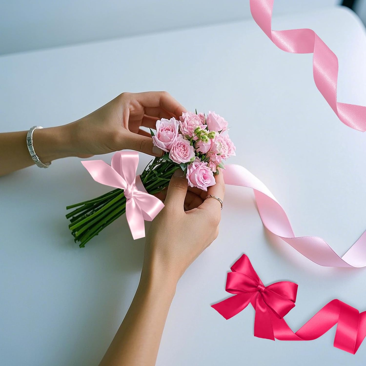 6 Rolls Pink Satin Ribbon 1-1/2 Inch Assorted Pink Satin Ribbons Solid Color Satin Ribbon Set for Gift Wrapping Flower Bouquet Wedding Valentine'S Day Mother'S Day, 5 Yards Each Color, Total 30 Yards image number 3