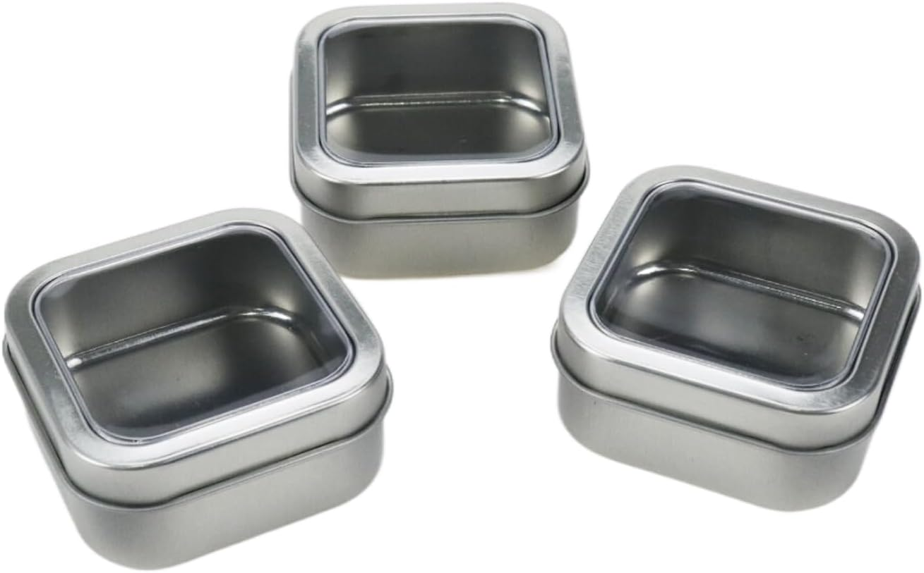 Coshar 10Pcs Square Metal Storage Organizer Mini Tin Box with Clear Window Lids for Candy, Candles, Lip Balms and Solid Perfumes (Silver)