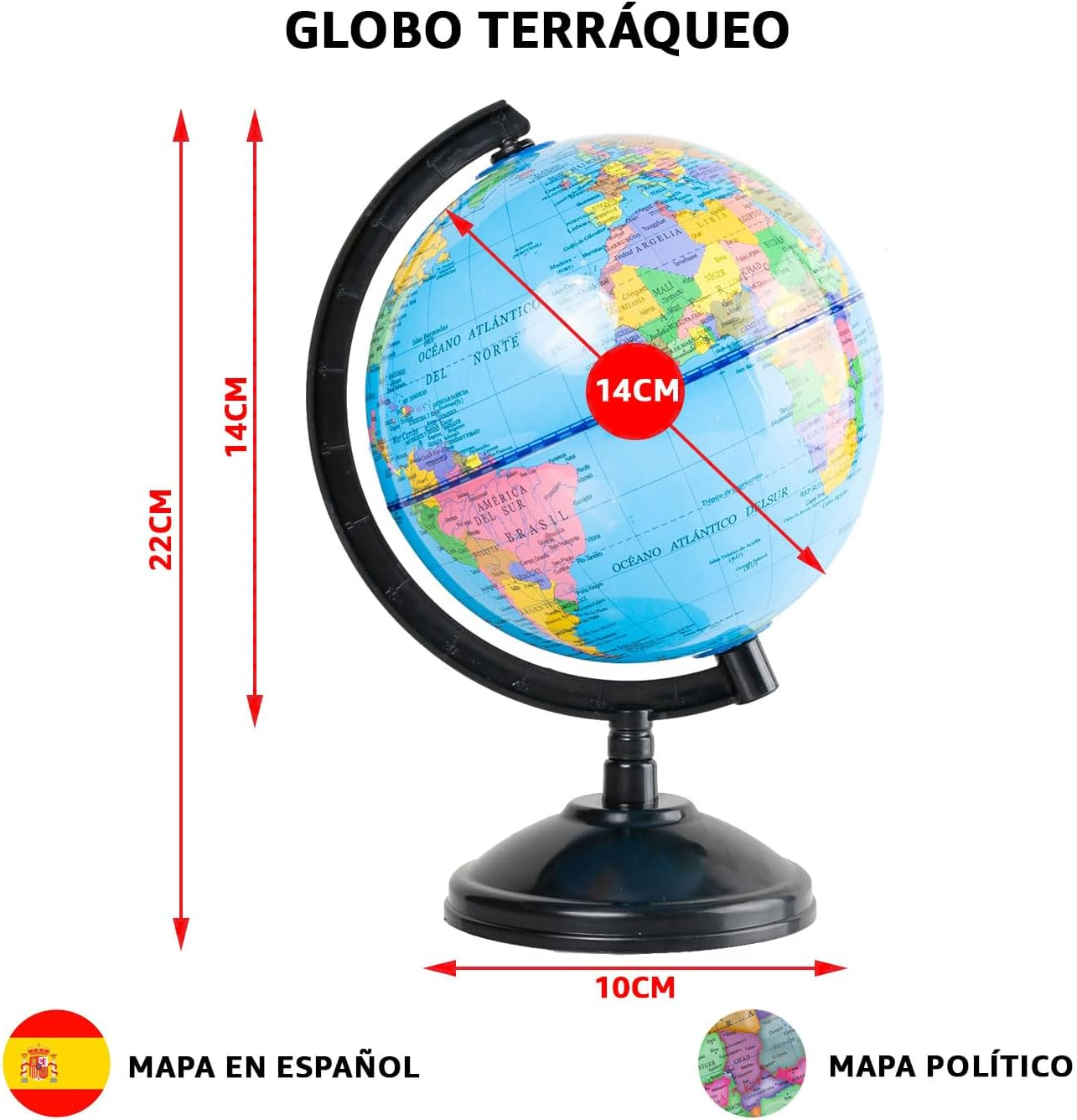 Globe 14Cm Spanish Political Map Educational Balloon 360 Degree Rotating Cartography for Kids Adults Desk Decoration School Supplies image number 6