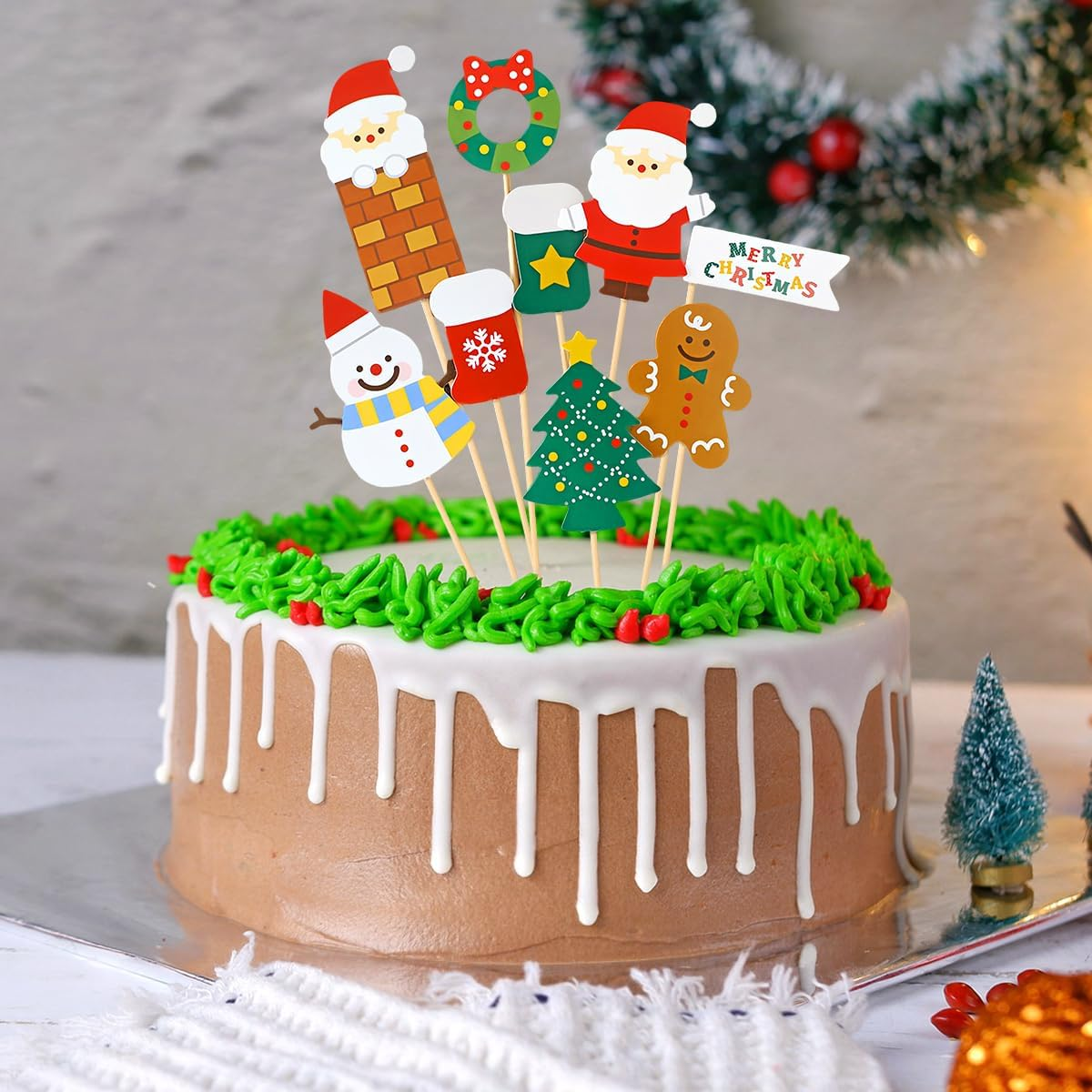 Christmas Cupcake Toppers 27Pcs Cake Decorations Toothpick Xmas Party Merry Christmas Cupcake Picks Yulefest Snowman Santa Claus Funny Cake Topper for Xmas Holiday Birthday Party Decorations (27) - 27 image number 1