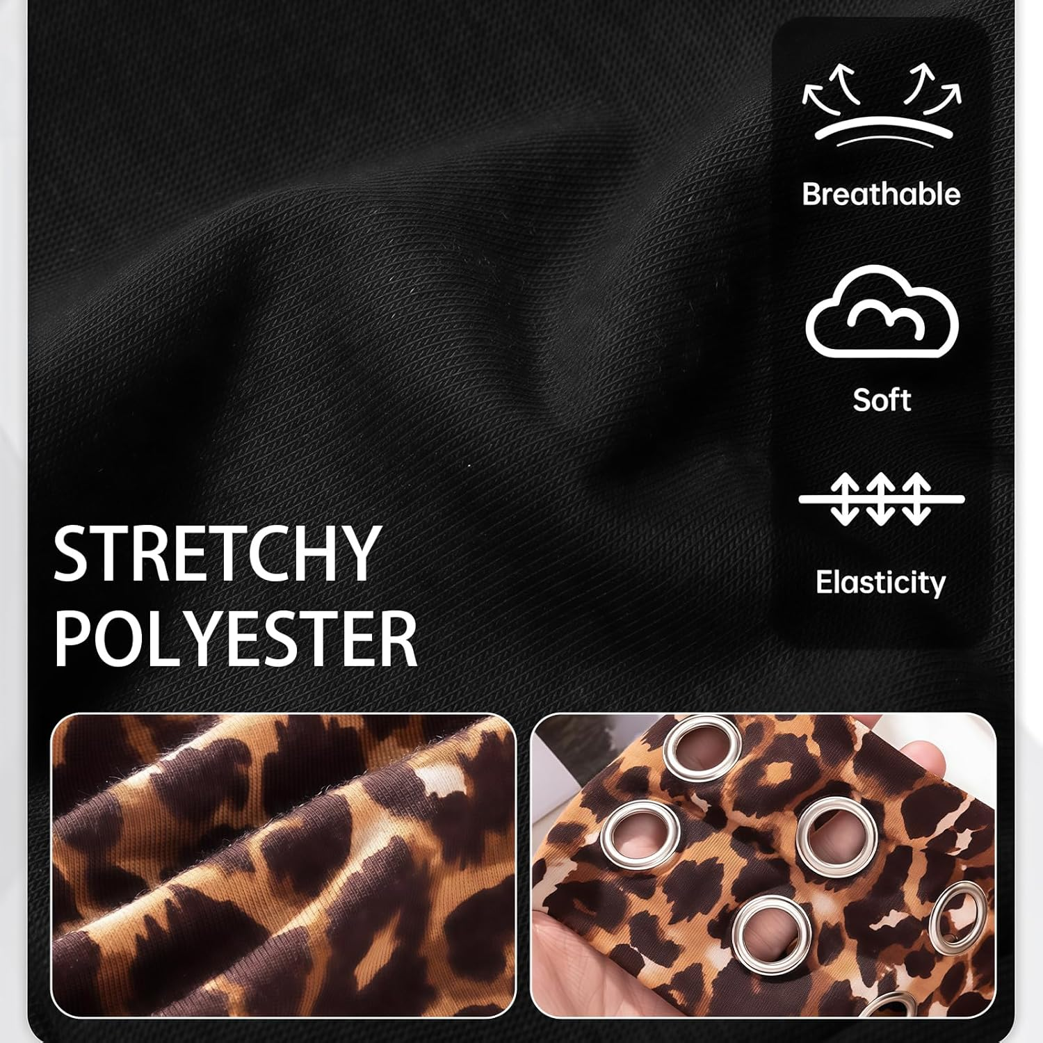 Vesavifaka 3 PCS Fashion Grommet Wide Headbands for Women, Hollow Out Eyelets Elastic Head Bands, Y2K Girls Punk Grunge Stretchy Hair Accessory (Black, Snakeskin, Leopard, 3.9" Wide) image number 6