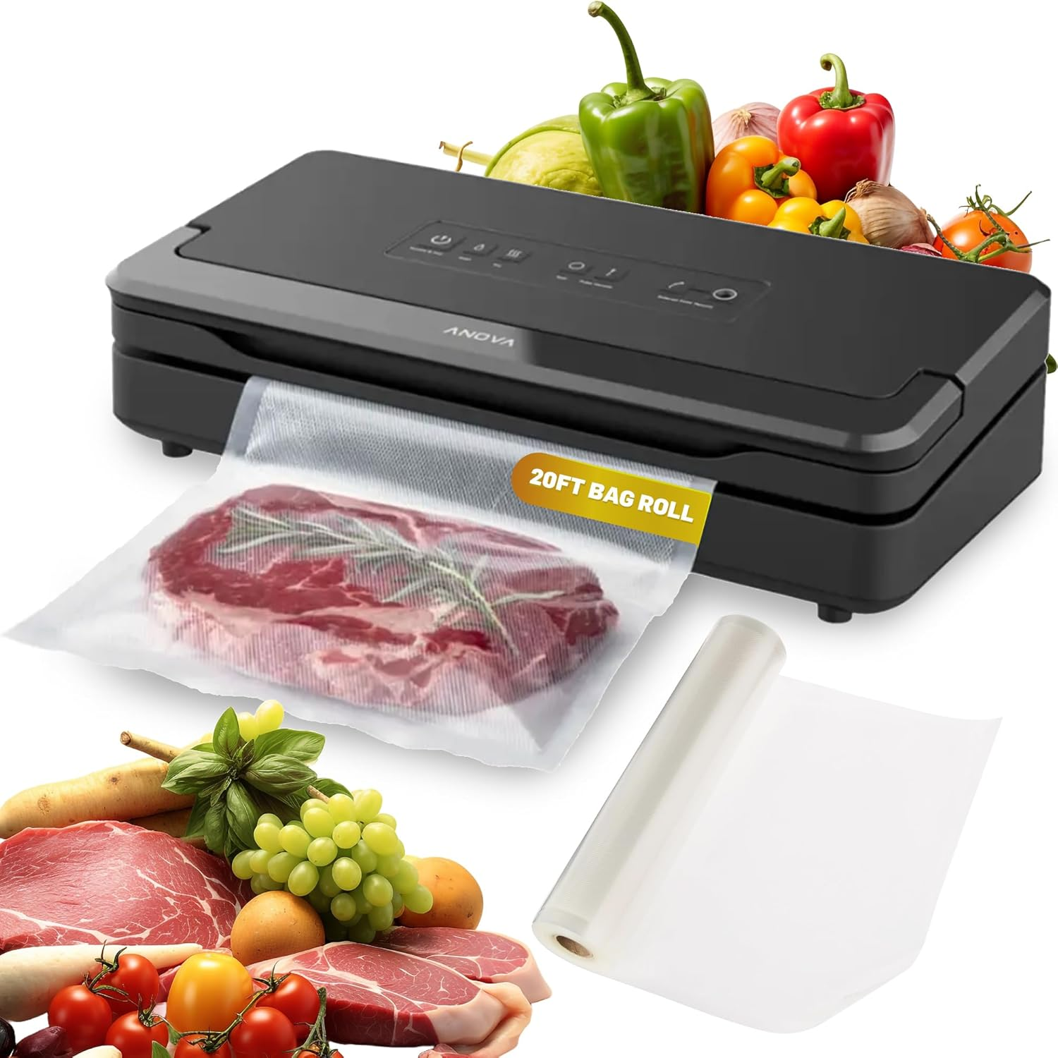 Anova Culinary Precision Vacuum Sealer Pro, Includes 1 Bag Roll, for Sous Vide and Food Storage, Black, Medium, ANVS02-US00