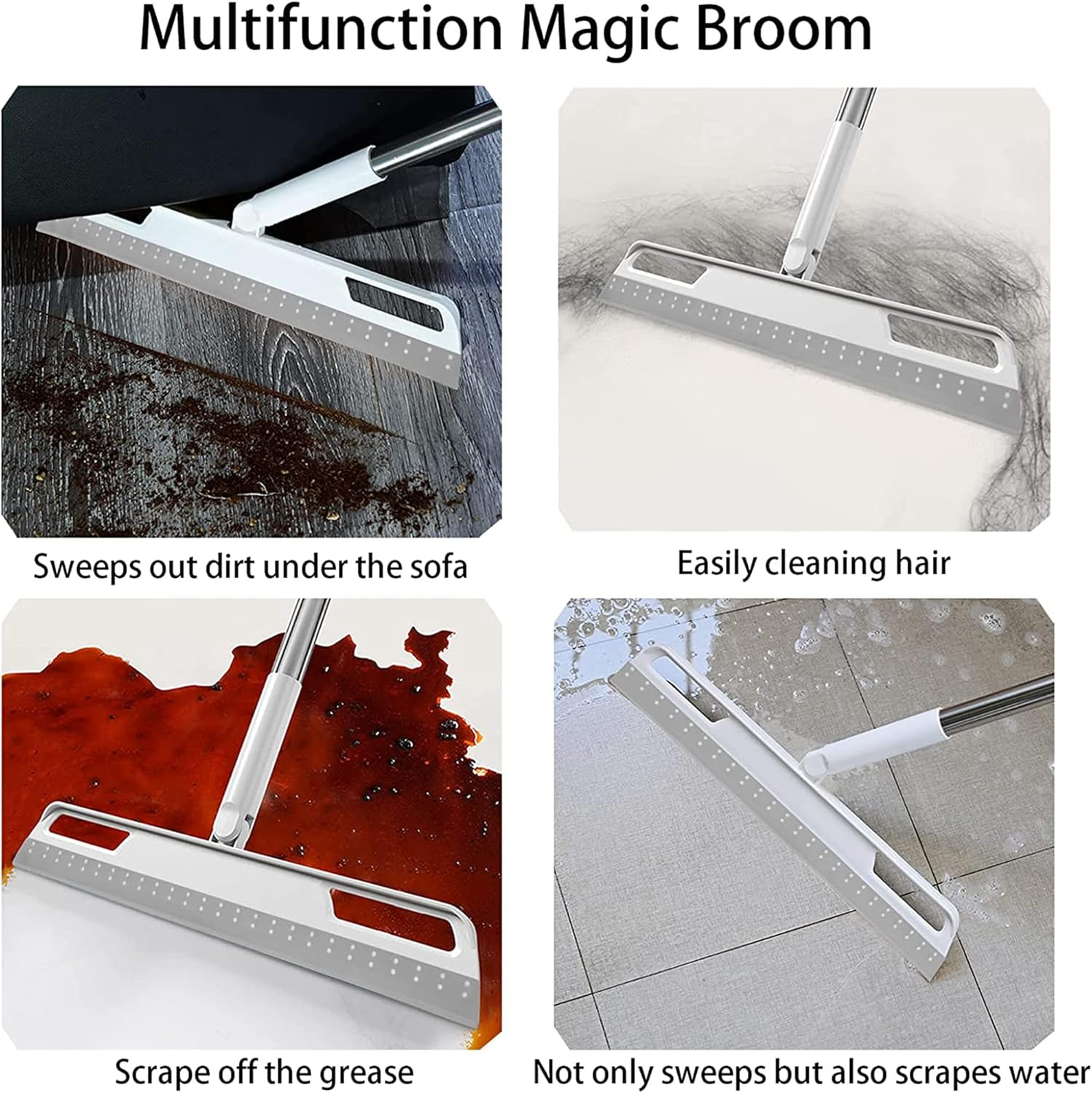 Multifunction Magic Broom, Household Silicone Wiper Floor Squeegee Non-Stick Hair Sweeping Tool 4 in 1 Adjustable Floor Scraping Sweeper for Bathroom, Window, Kitchen, Tile Floor Cleaning (Grey) image number 2