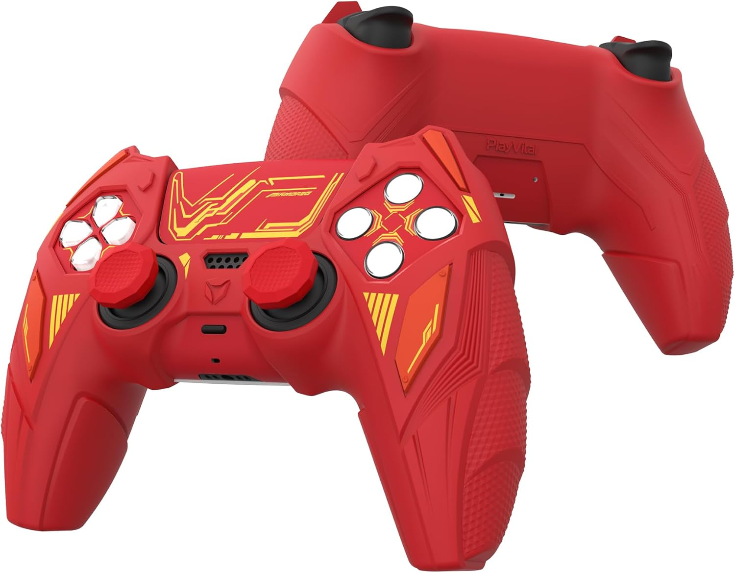Playvital Mecha Rhino Silicone Cover for Ps5 Controller with Thumb Grips & Stickers, Anti-Slip Controller Grip Skin Accessories Compatible with Ps5 Charging Station - Maple Red & Brick Red image number 6