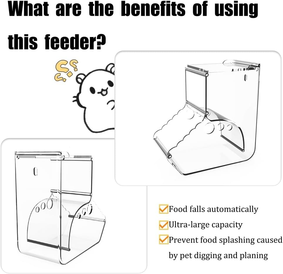 Hamster Food Dispenser with Baffle Design, Large Transparent Capacity, Durable Automatic Small Animal Feeder for Hamsters, Guinea Pigs, Bunnies and Other Small Pets image number 3