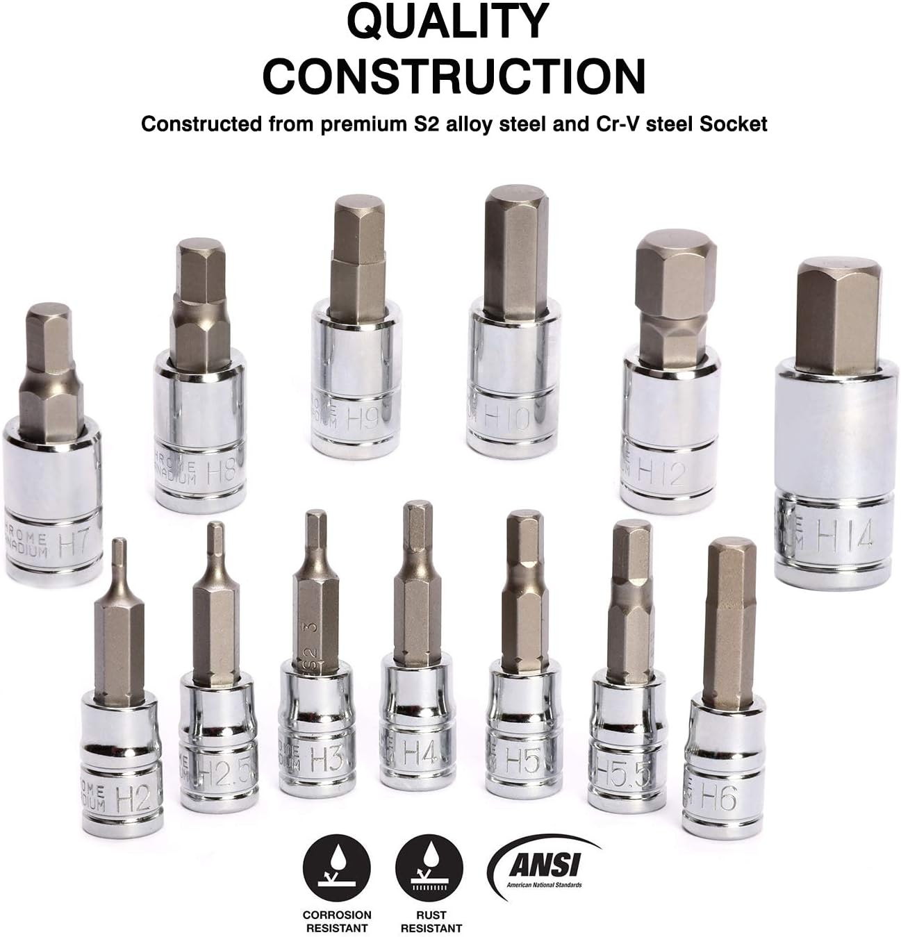 CASOMAN 13 Piece Hex Bit Socket Set, S2 Steel Bit Socket Tool Kit, Metric, 2Mm - 14Mm, Allen Bit Socket Kit image number 1