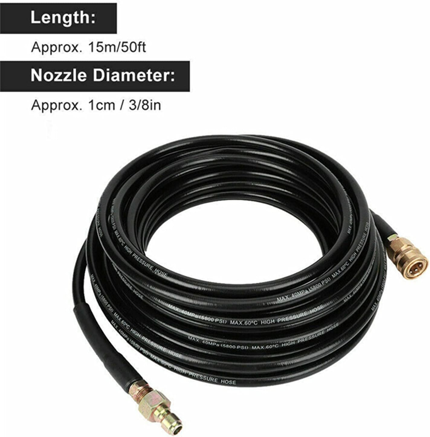 Eacam 5800PSI 50Ft High Pressure Washer Tube Cleaning Hose 3/8Inch Quick Connector