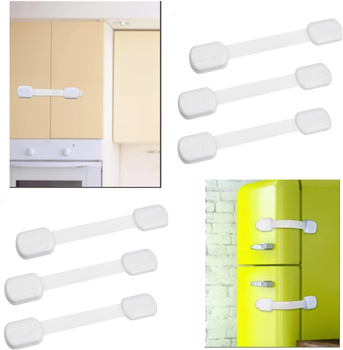 6 Pcs Adjustable Safety Cabinet Locks (White) Extra 3M Adhesive No Screws for Drawers, Cupboard, Closet, Doors - No Drilling image number 5