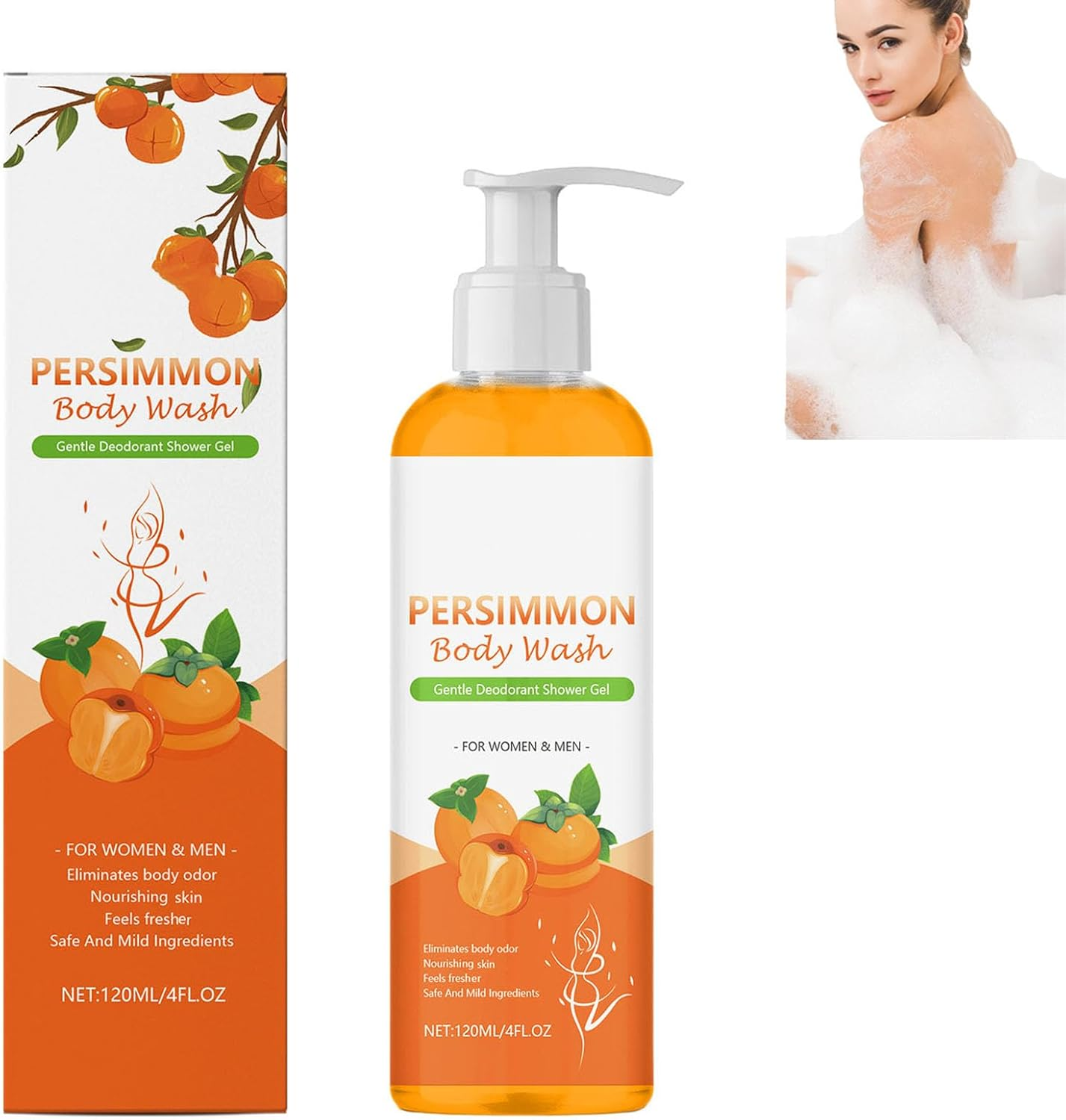 Persimmon Body Wash for Body Odor, Natural Persimmon for Old People Smell, Natural Deodorant Body Wash for Strong Odor Smell Remover, Fresher Scent, Deeply Cleansing & Moisturizing Body (3Pcs)