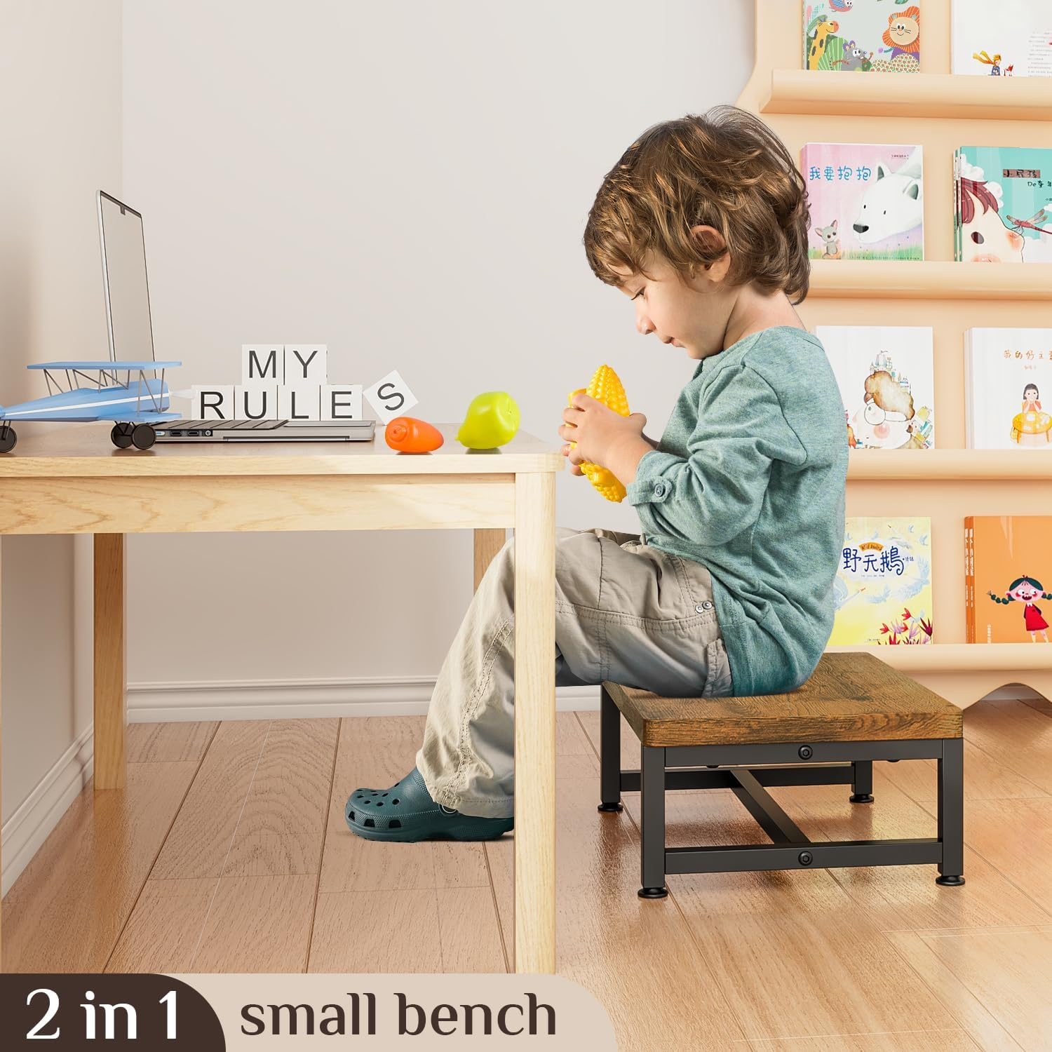 Forthcan Wooden Step Stools for Adults Kids, 2 Step Stool, Heavy Duty Wood Bedside Stepping Stool for Kichen/Bathroom/Bedside Step Stool (Single Tier (Brown)) image number 6