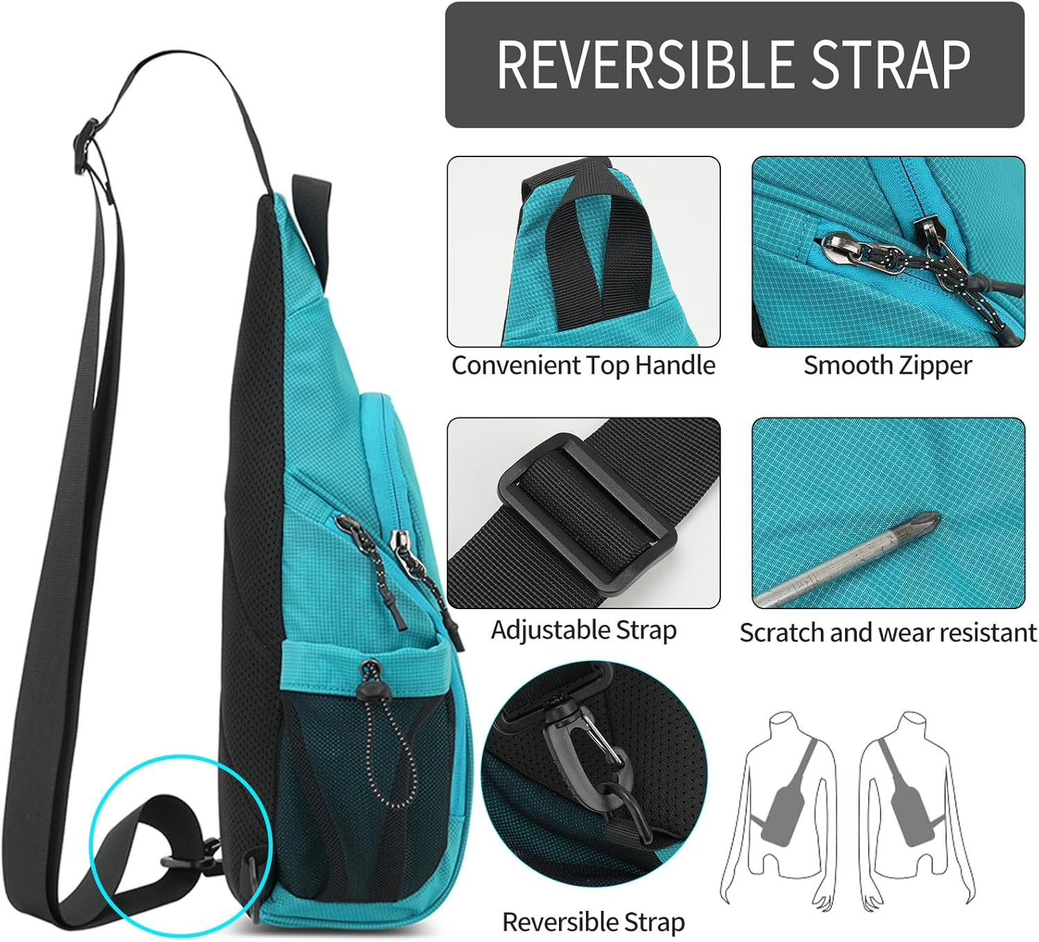 Peicees Small Sling Bag with 2 Bottle Holders, Sling Backpack Crossbody Bag Chest Daypack for Daily Use, Bottle Not Included image number 6