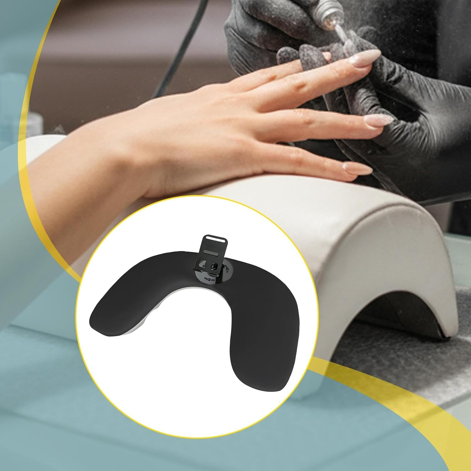 Folpus U Shape Arm Rest, Detachable with Phone Holder, Sturdy Support Portable Hand Rest for Nail Technician Nail Salon Supplies, Black image number 2