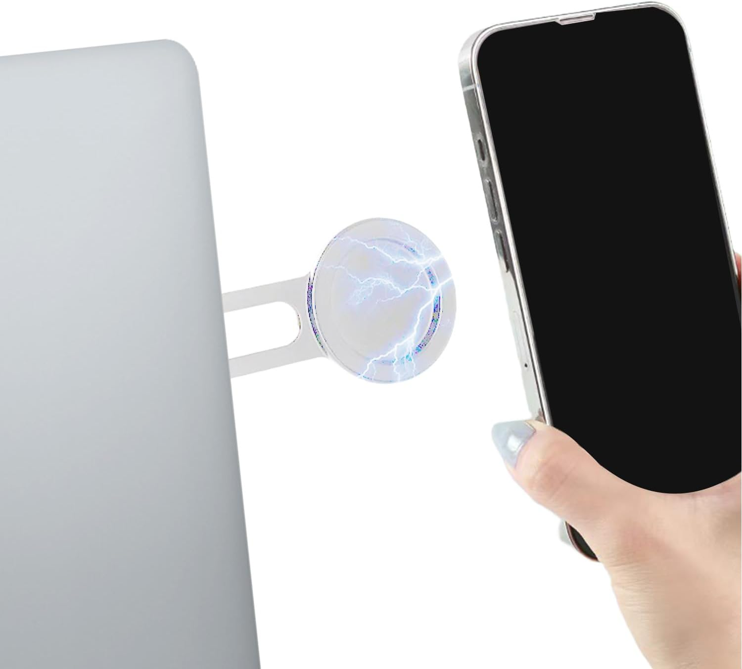 Magnetic Phone Holder for Laptop &ndash; Adjustable Side Mount Compatible with Iphone 16/14/13/12 Magsafe Series, Slim Foldable Monitor Expansion Bracket, Silver