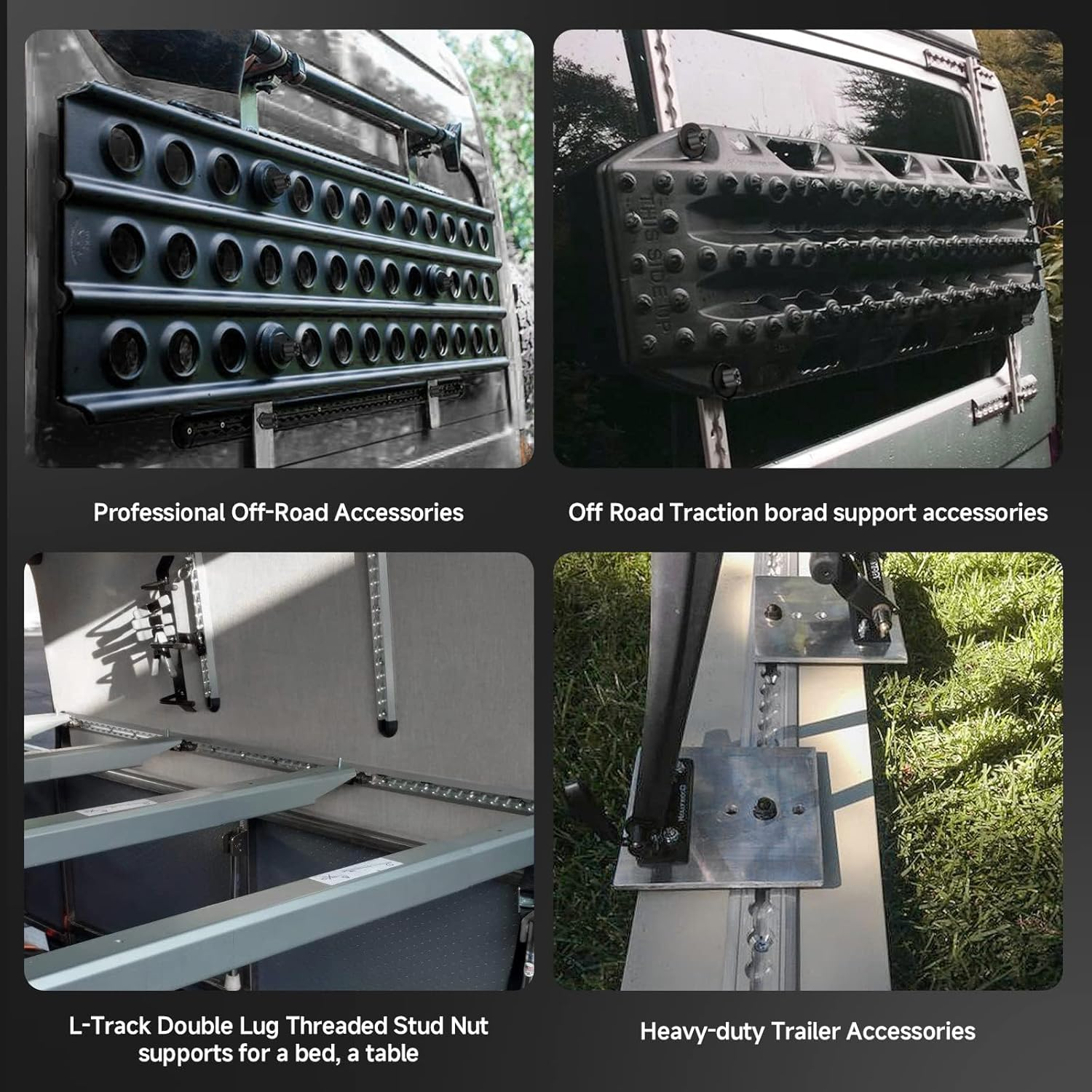 2 Pack L-Track Double Lug Threaded Stud Nut Fitting Tie Down, Used with L Track Rails for Truck Bed or Trailer Cargo Control, Bearing 6000 LBS Heavy Duty Steel, Black image number 3