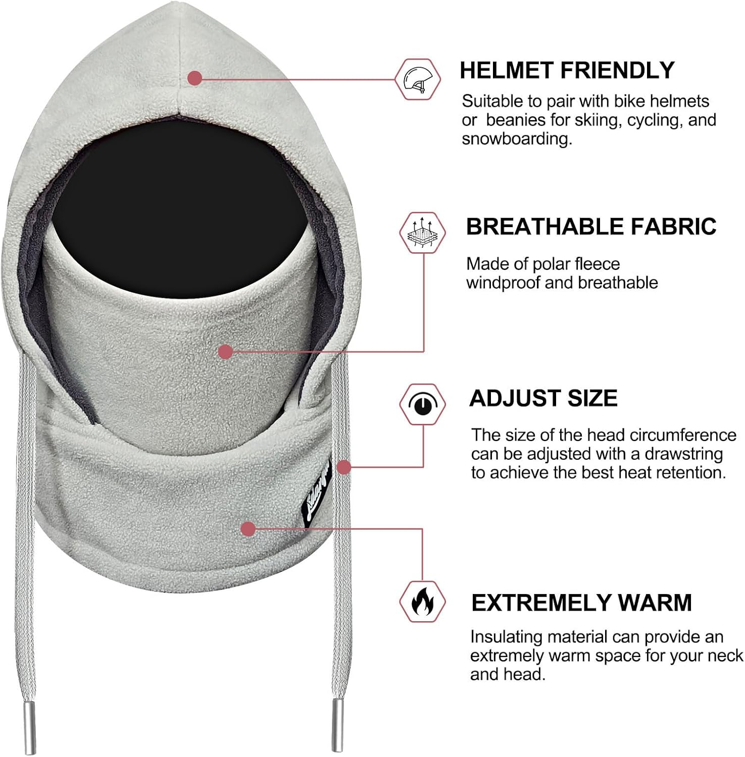 Balaclava Winter Face Mask: Thermal Polar Fleece Hood Windproof Ski Mask for Men Women, Convertible Warm Face Cover Hat Cap and Scarf for Cycling, Skiing, Motorcycle - White image number 4