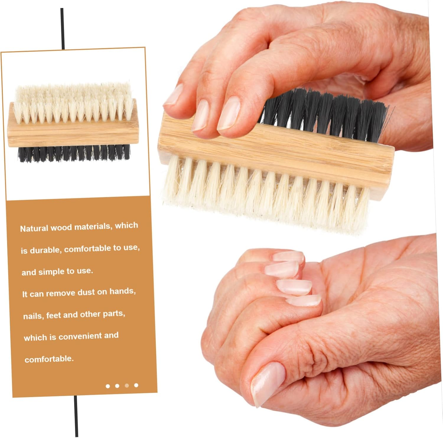 2Pcs Multi-Function Bamboo Fingernail Brush Thin Nail Brush for Shoes Hands Feet image number 6