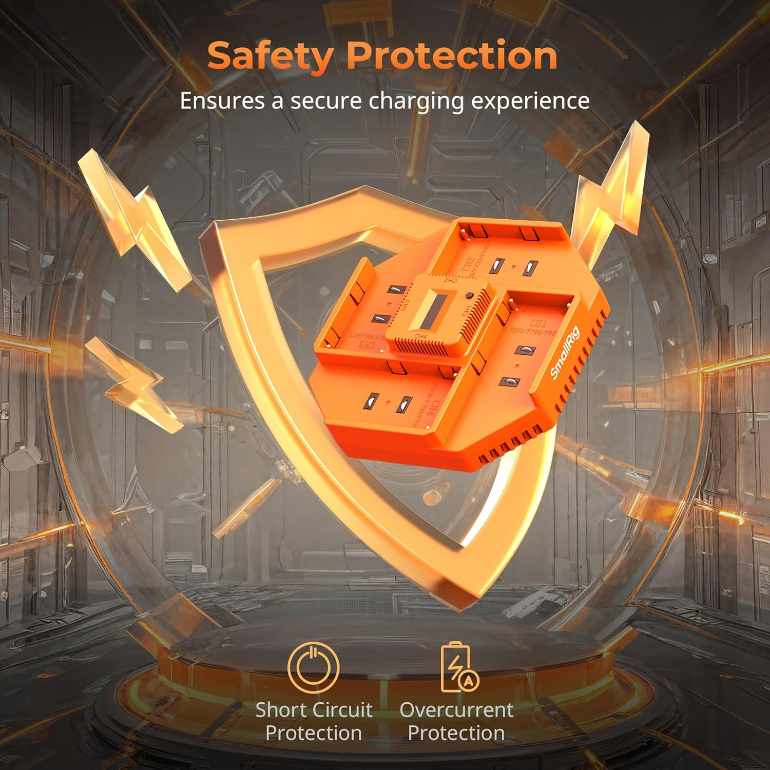 Smallrig NP-F970 4-Channel Camera Battery Charger, with PD100W Fast Charging, OLED Display, Compact NP-F Battery Charger for Sony NP-F970, NP-F750, NP-F550, NP-F570, Orange - 4837 image number 5