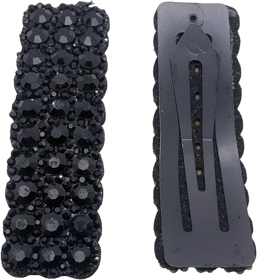 2Pcs Black Rhinestones Snap Hair Clips for Women Girls Rectangular Hairpins Korean Barrettes Hair Accessories，Clips and Barrettes image number 3