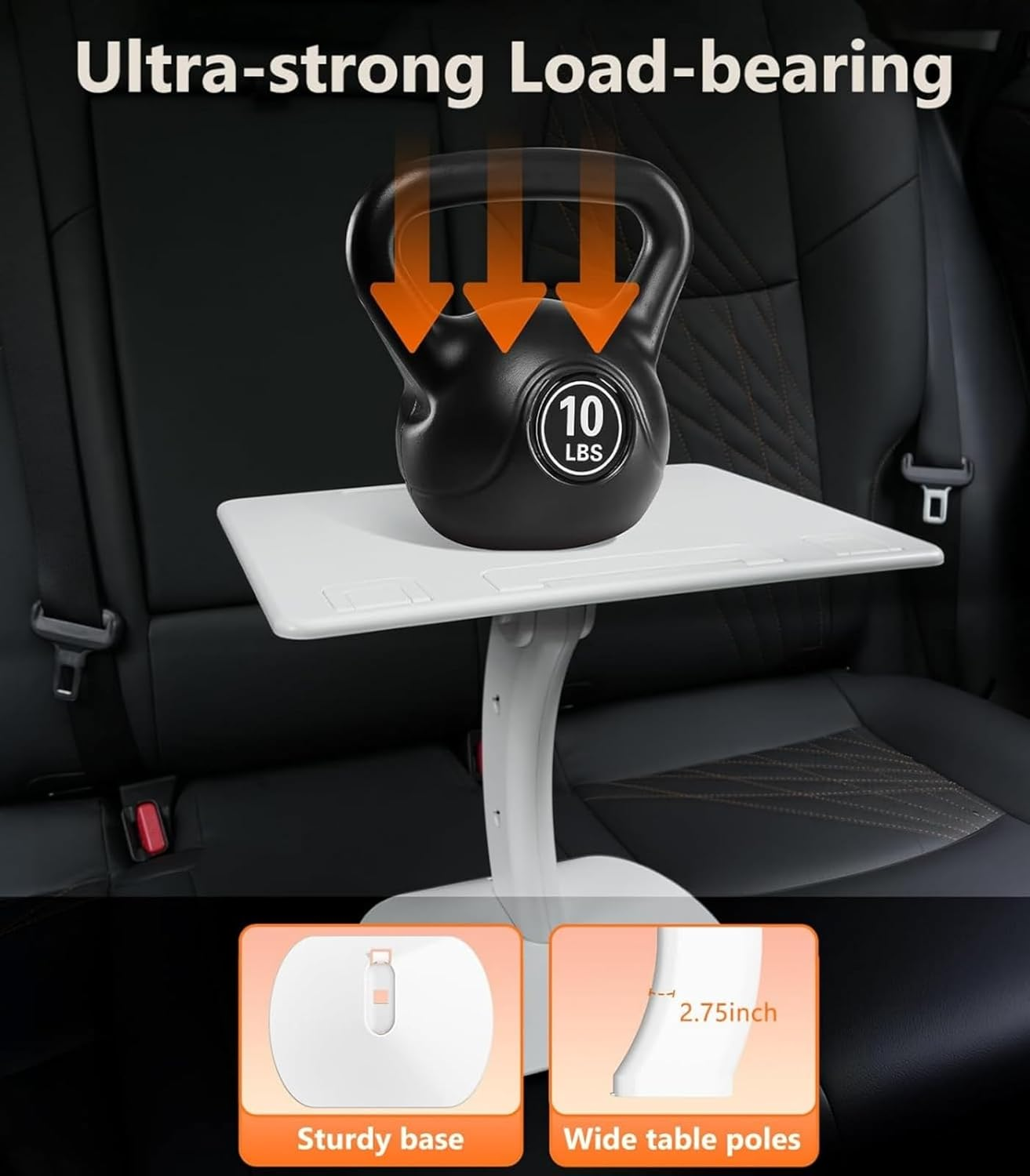 Car Seat Tray Table, Adjustable Travel Tray for Kids/Adults, Car Lap Desk for Laptop Computer Tablet Book, Front Passenger/Rear/Driver Seat Food Eating, Essentials Accessories for Long Trips image number 4