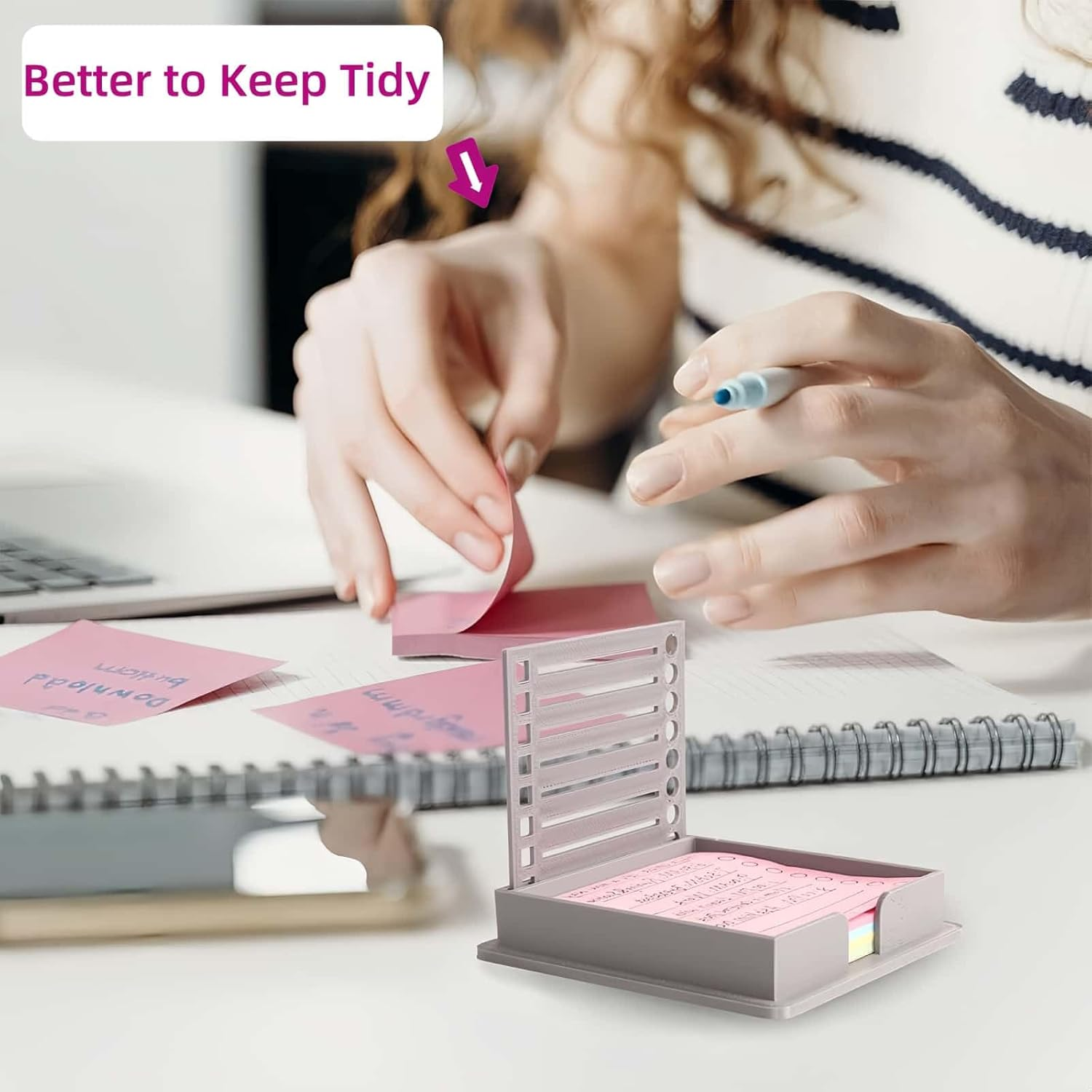 ARREBOL 2 Pack Sticky Note Holder with Stencil, Post It Notes Dispenser, Line Template, and List Maker for Office, Home, School (Grey) image number 1