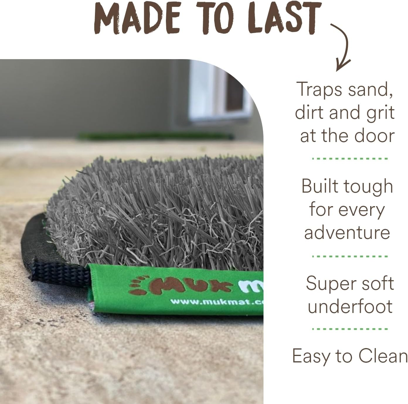 Muk Mat Original Artificial Grass Mat, Premium Door Mat, Indoor & Outdoor, Effective Dirt Trap, Water Resistant, Easy to Clean, Travel Essential, High Traffic Use, Heavy Duty, 50 X 65 Cm, Dark Grey image number 2