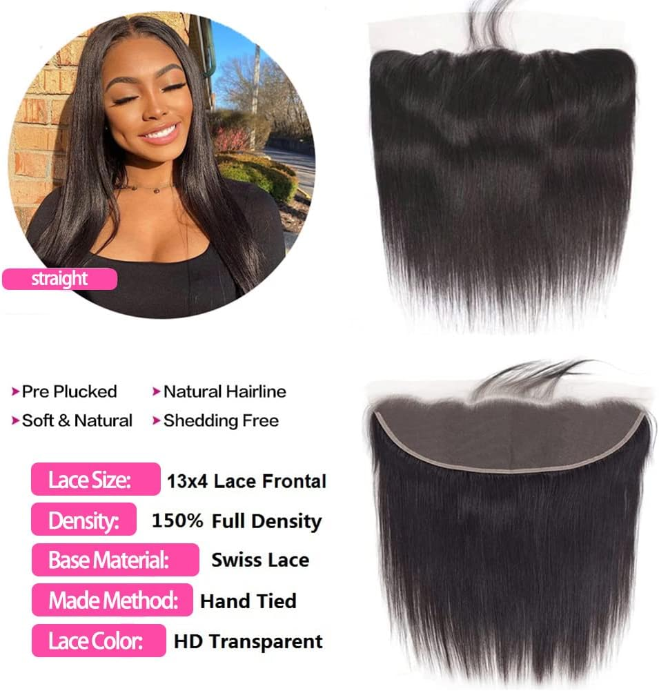 13X4 HD Lace Frontal Closure 10 Inch Straight Lace Frontal Human Hair 100% Unprocessed Brazilian Virgin Hair Ear to Ear Swiss HD Transparent Lace Closure Only Pre Plucked 1B Black image number 2