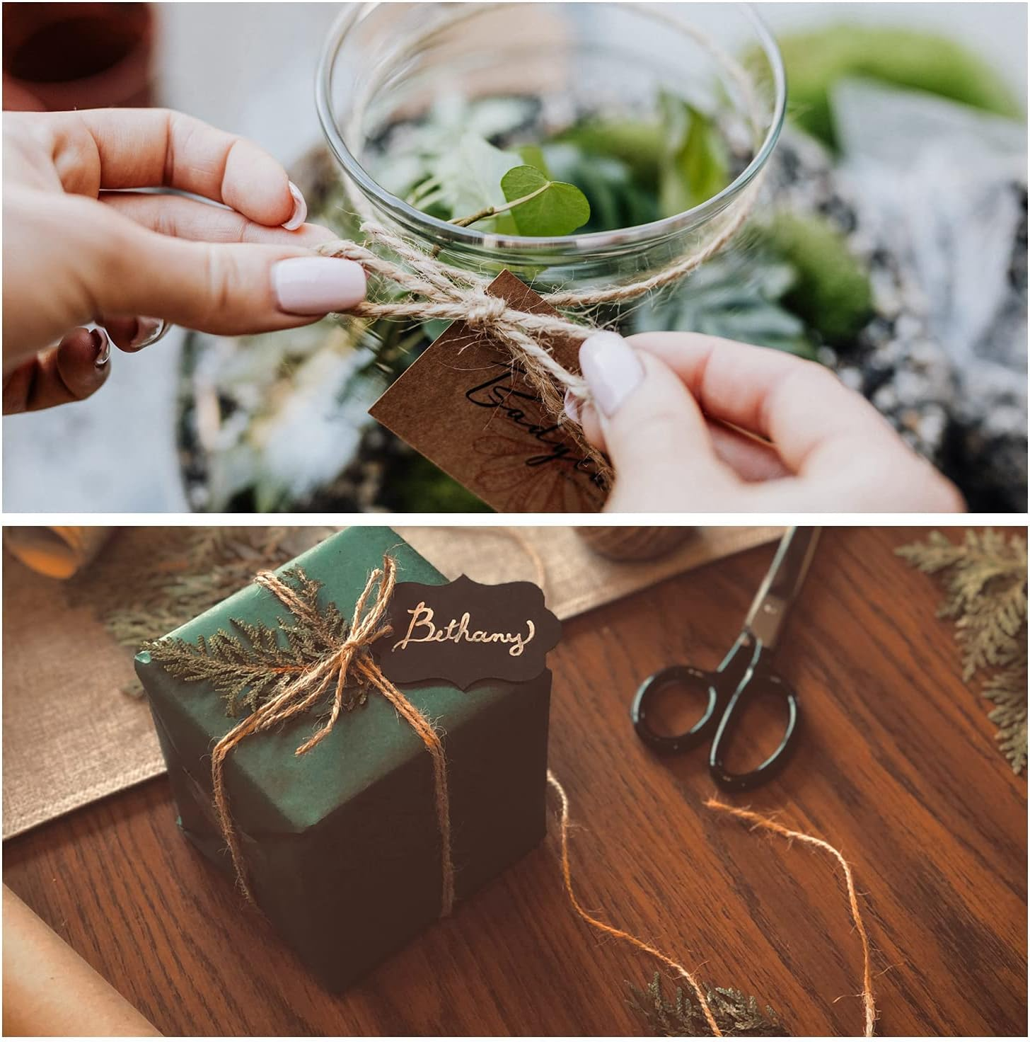 Natural Jute Twine 656 Feet 6 Ply 3Mm for Arts Crafts Gift Christmas Industrial Packing - Durable String for Gardening Applications (2 PCS X 328 Feet) image number 3